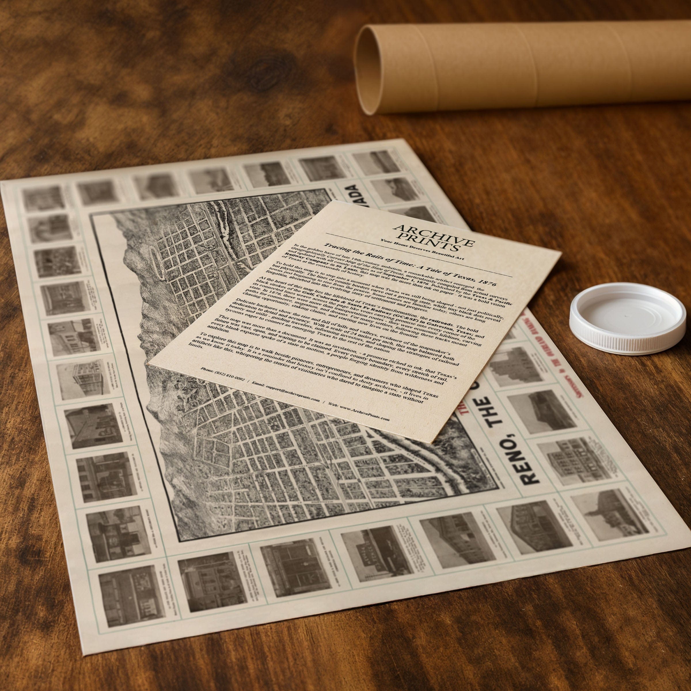 Reno, Nevada Vintage Map 1907 - Bird's Eye View - Archive Prints