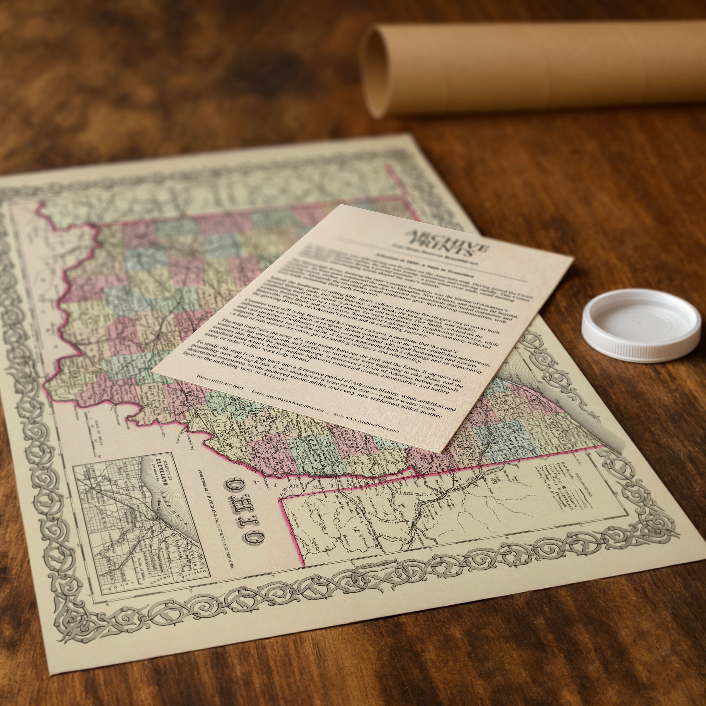 Ohio Map - Vintage 1856 Colton Historical Map with Cleveland Vicinity