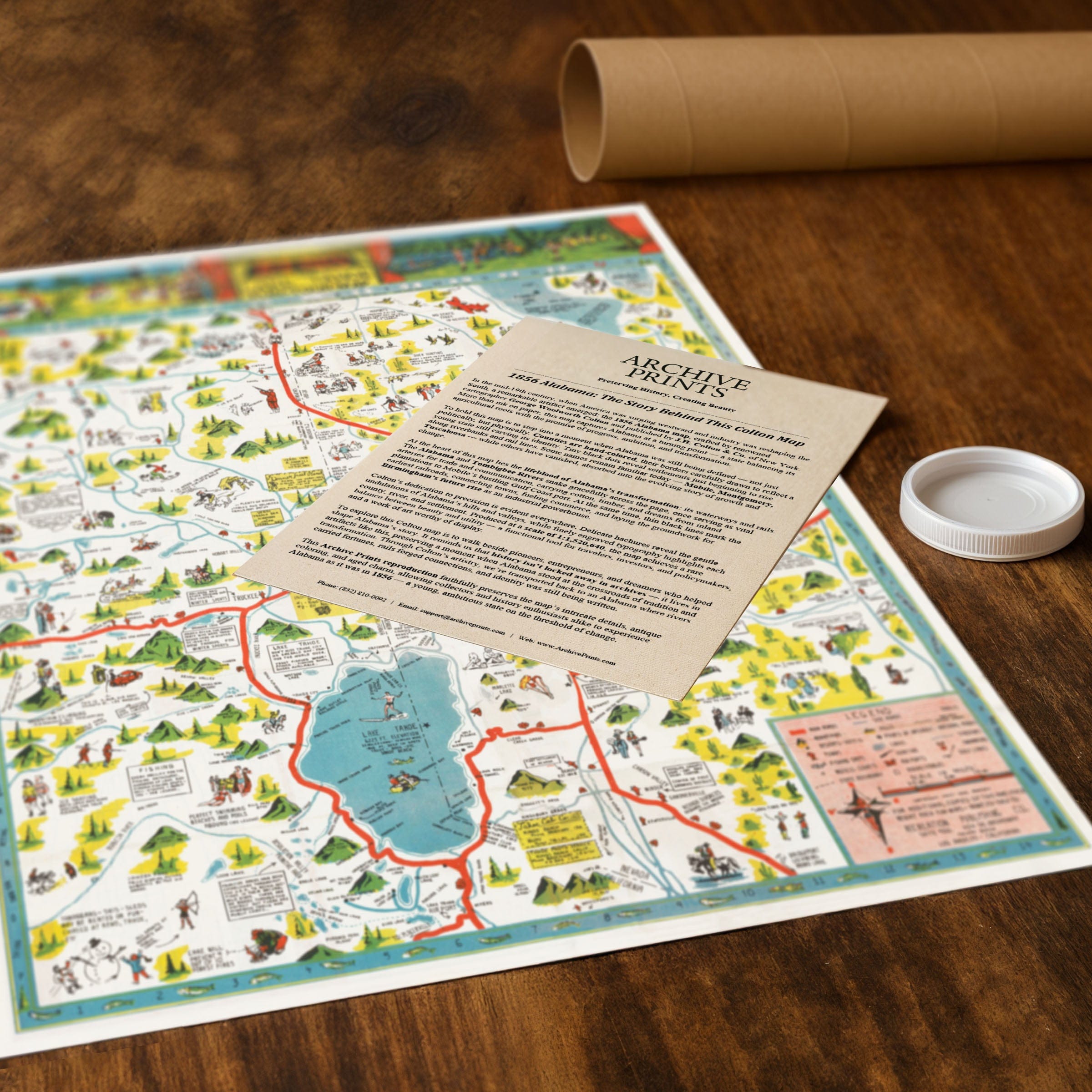 Reno & Lake Tahoe Vintage Map 1956 - Sierra Nevada Pictorial - Archive Prints