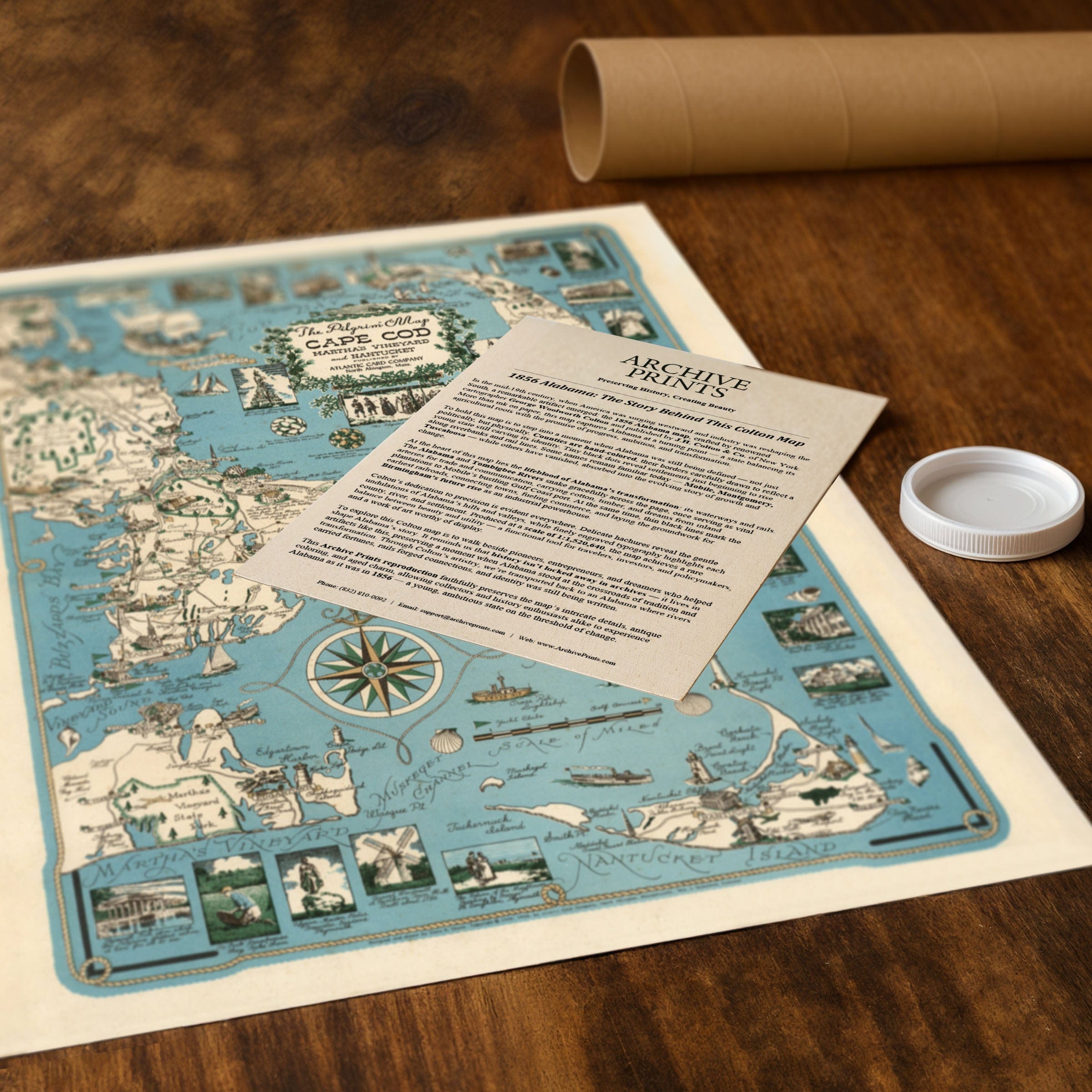 Cape Cod, Martha's Vineyard & Nantucket Map c.1950s - Archive Prints