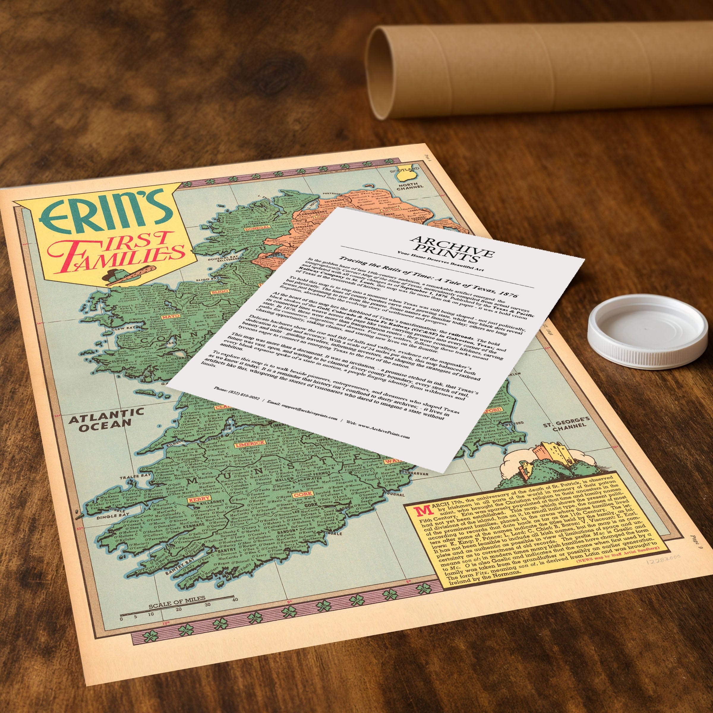 Erin's First Families The Story of Ireland's Lineage Map 1946 - Archive Prints