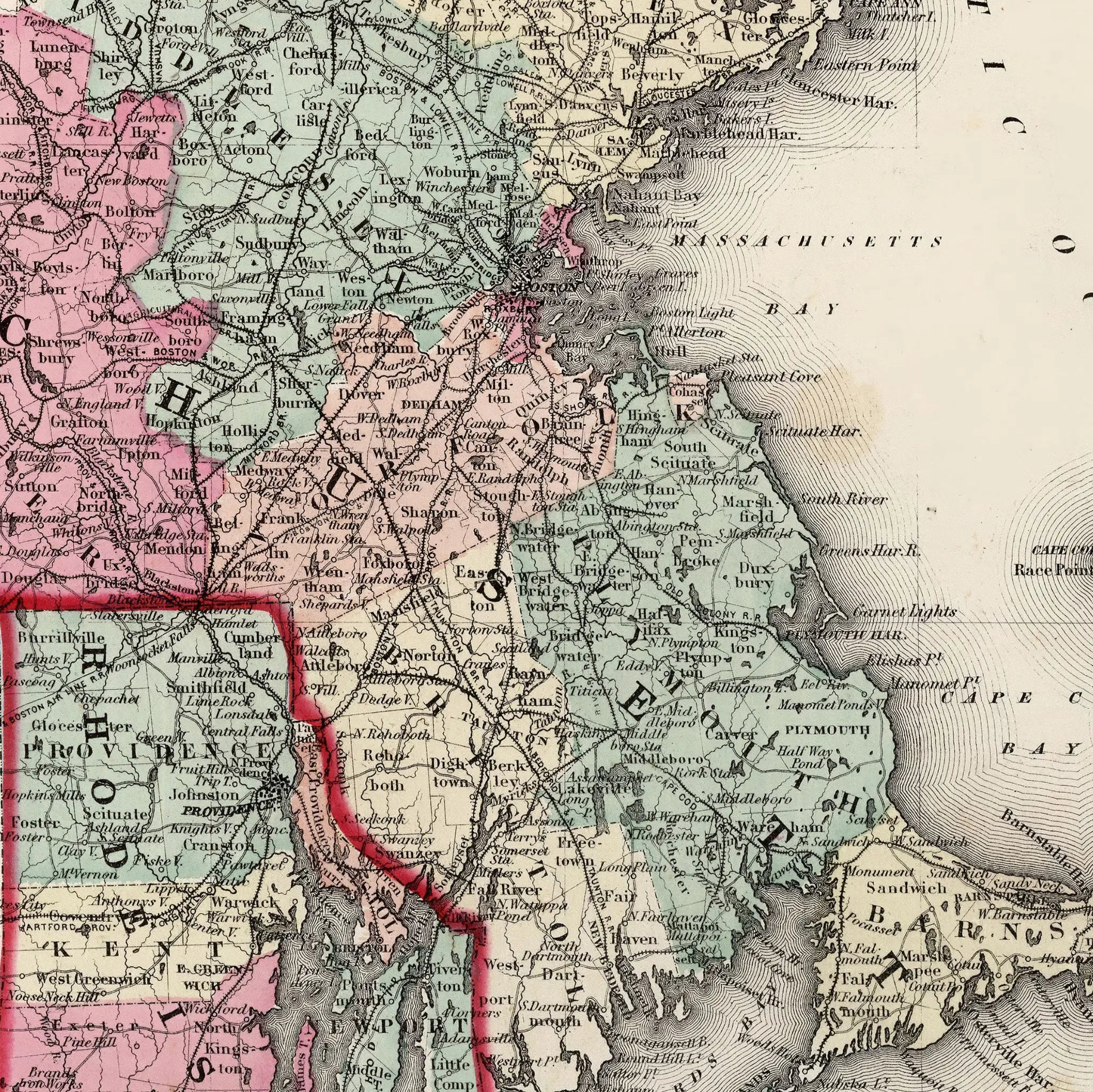Massachusetts & Rhode Island Map - Vintage State Map by O.W. Gray Image 2
