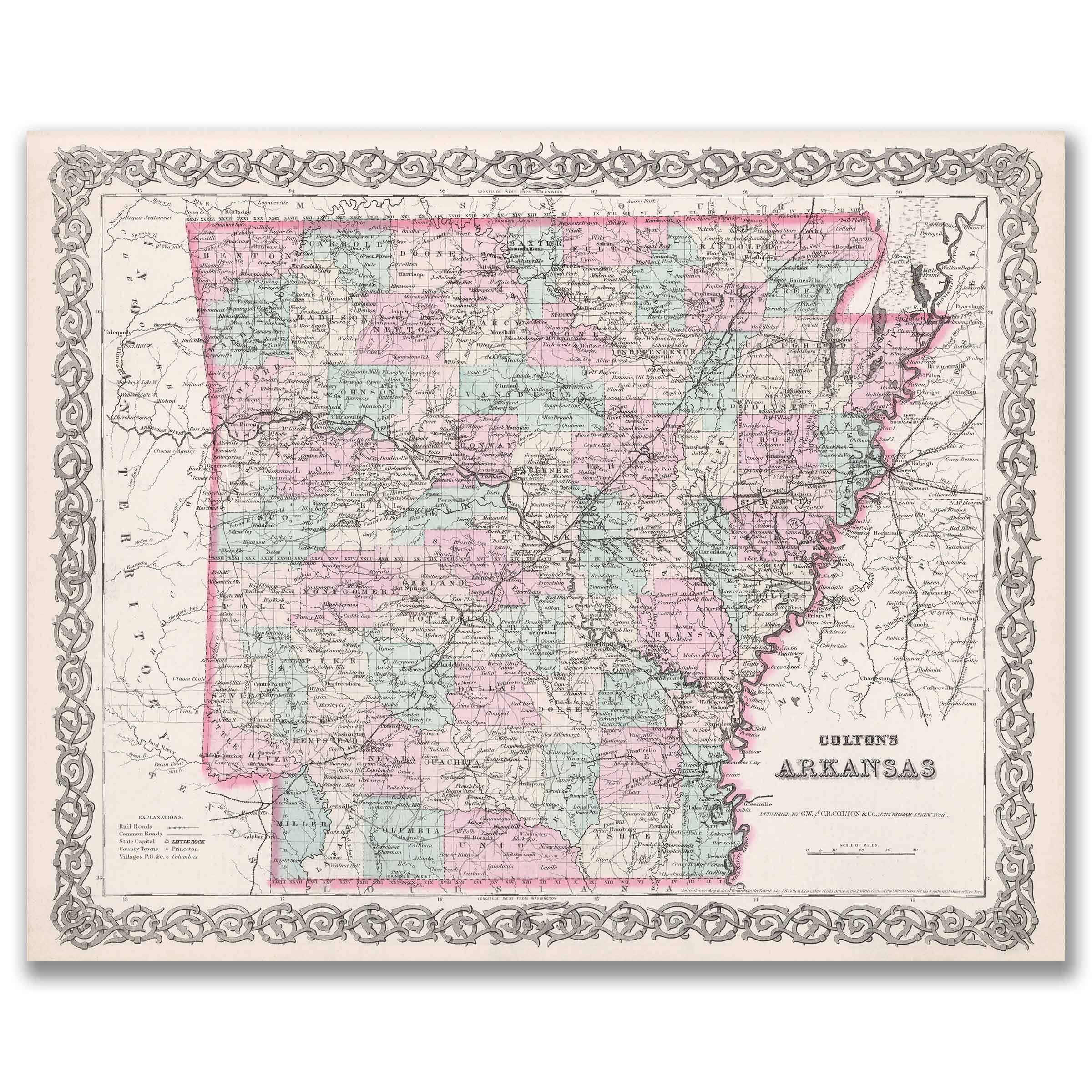 Colton’s 1855 Map of Arkansas – A Restored Vintage Classic