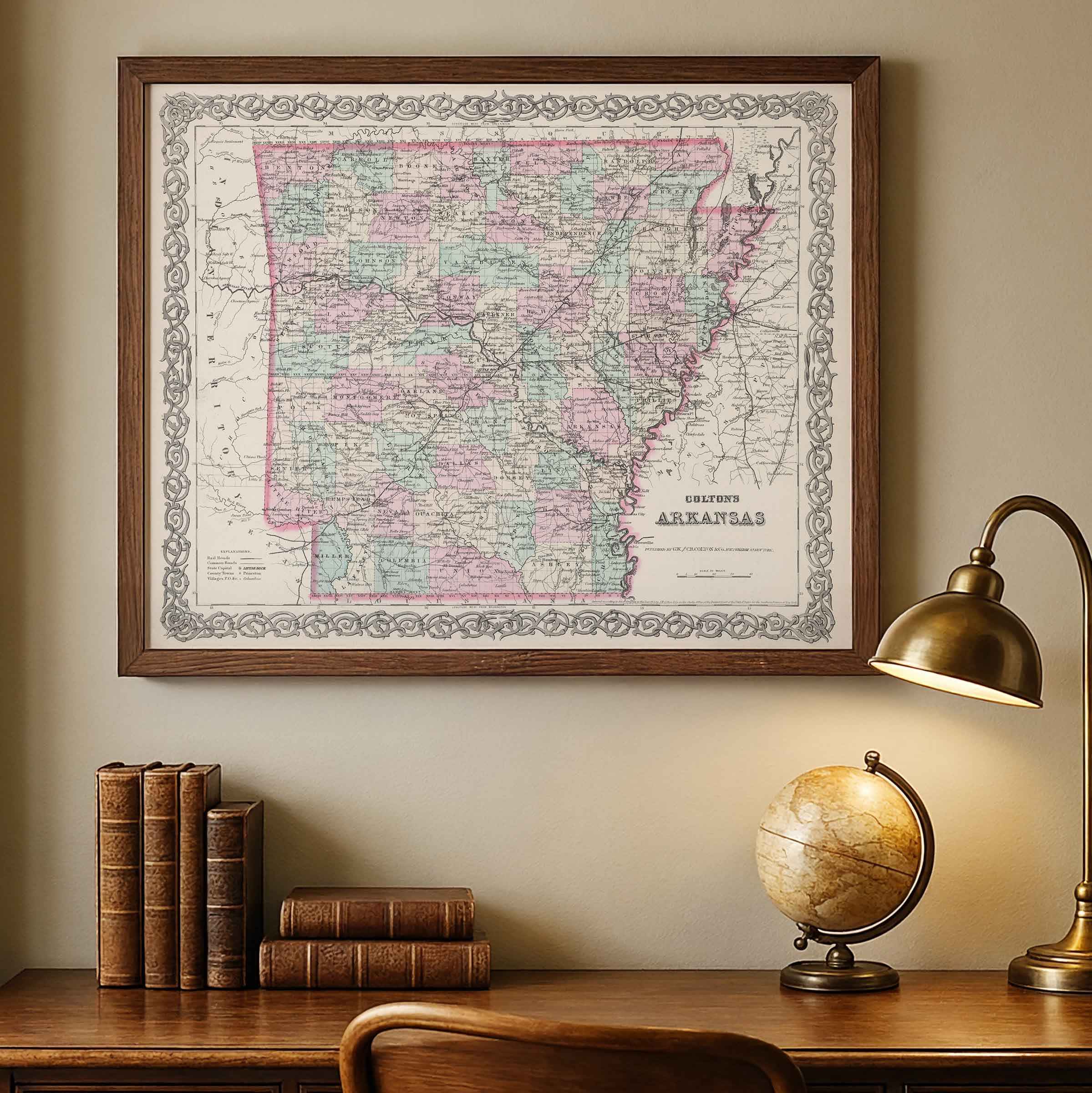 Colton’s 1855 Map of Arkansas – A Restored Vintage Classic