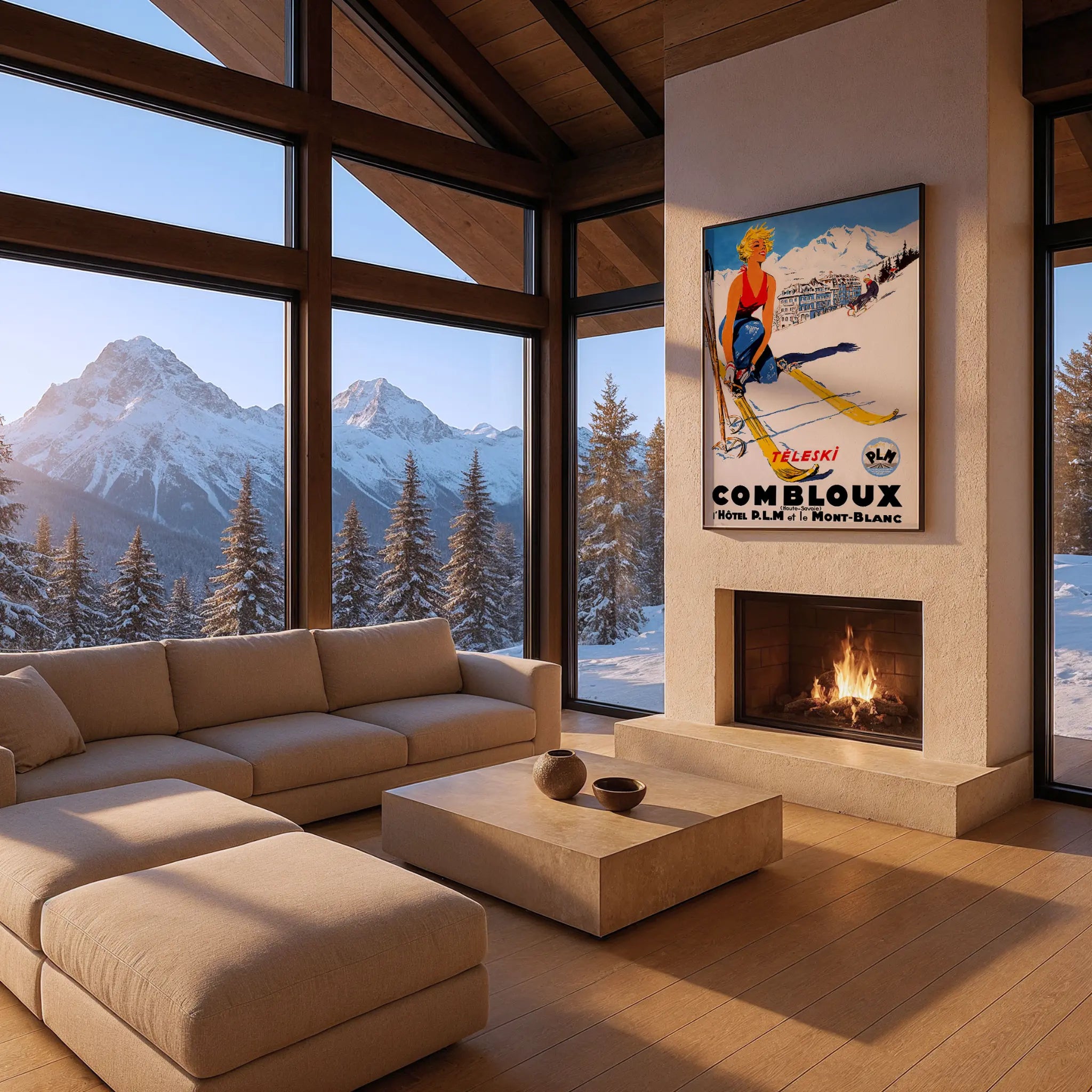Ski Poster in Chalet with Panoramic Windows