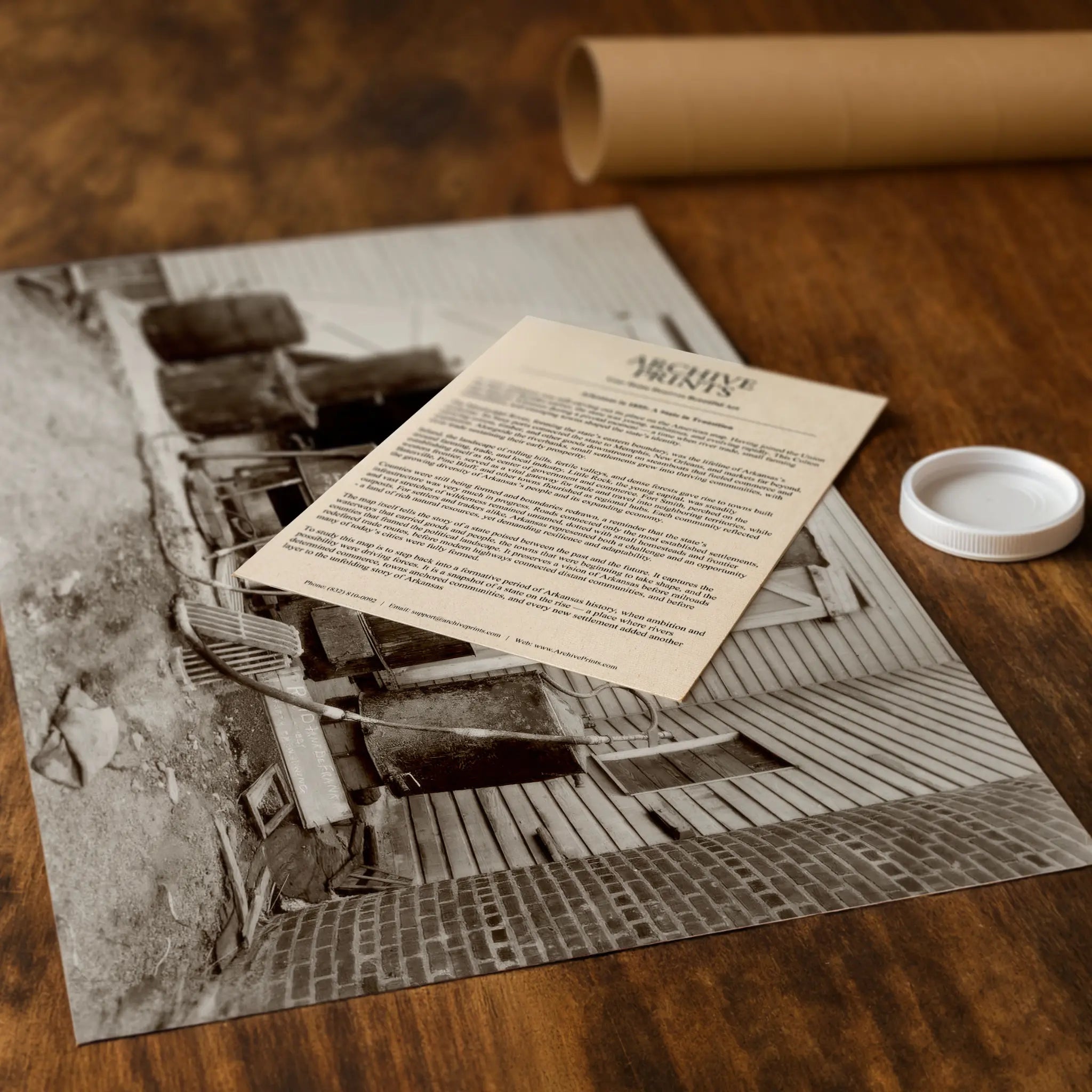 Professional packaging for moonshine still photograph with tube and historical documentation materials