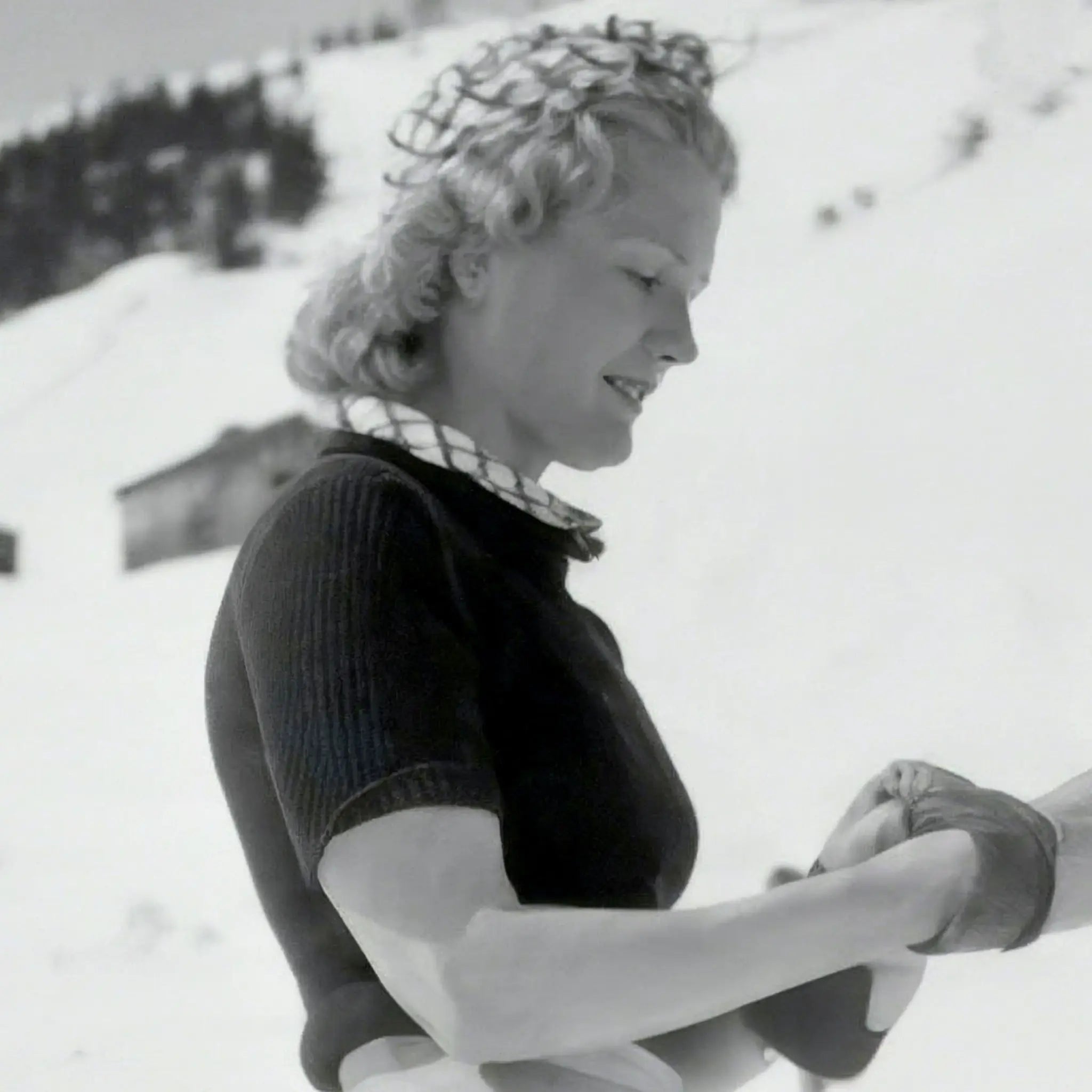 Vintage Elegant Woman Skier Detail Portrait