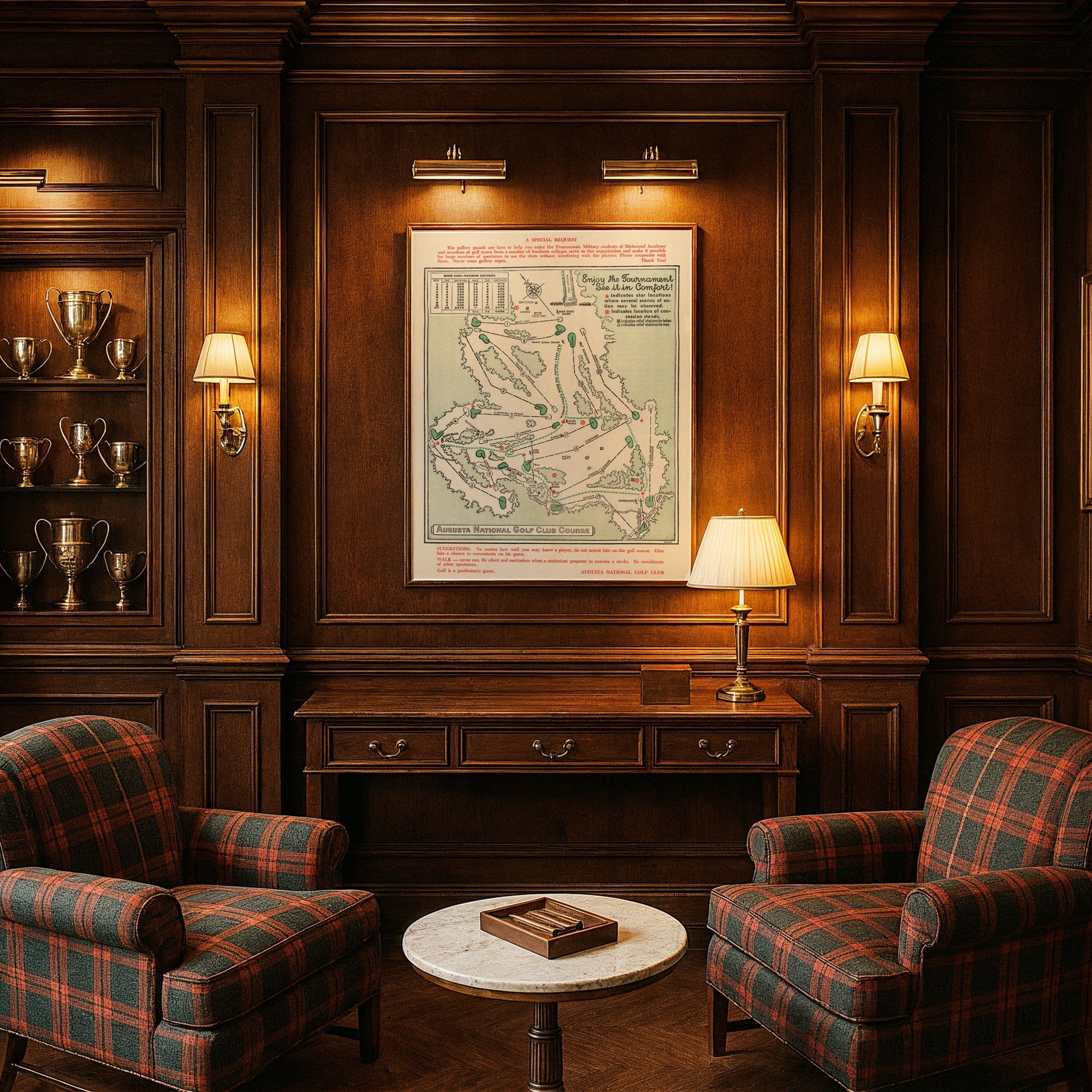 Augusta National Golf Club Course Map 1954 - Masters Tournament Guide - Archive Prints