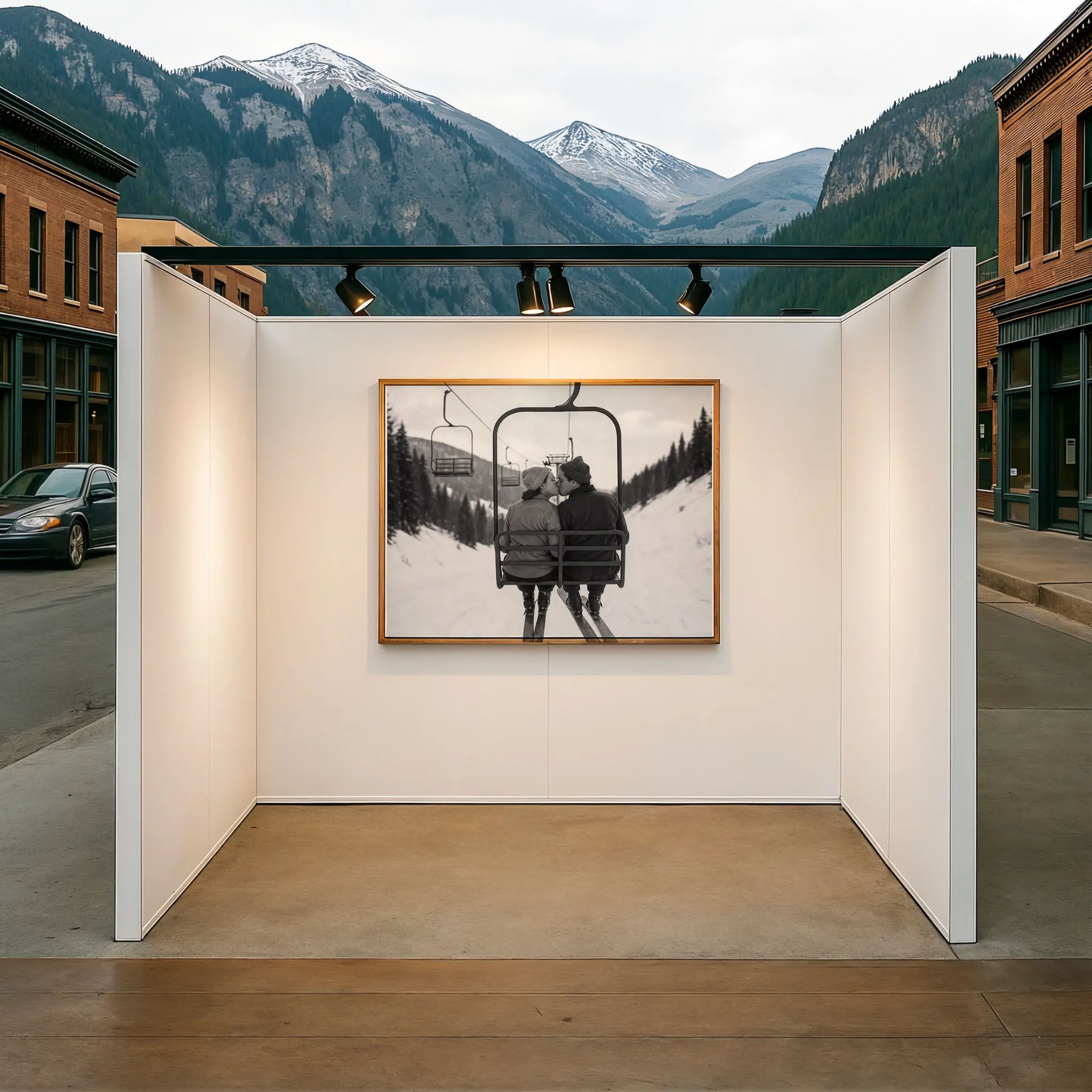 Romantic Chairlift Kiss Photo in Pop-Up Gallery
