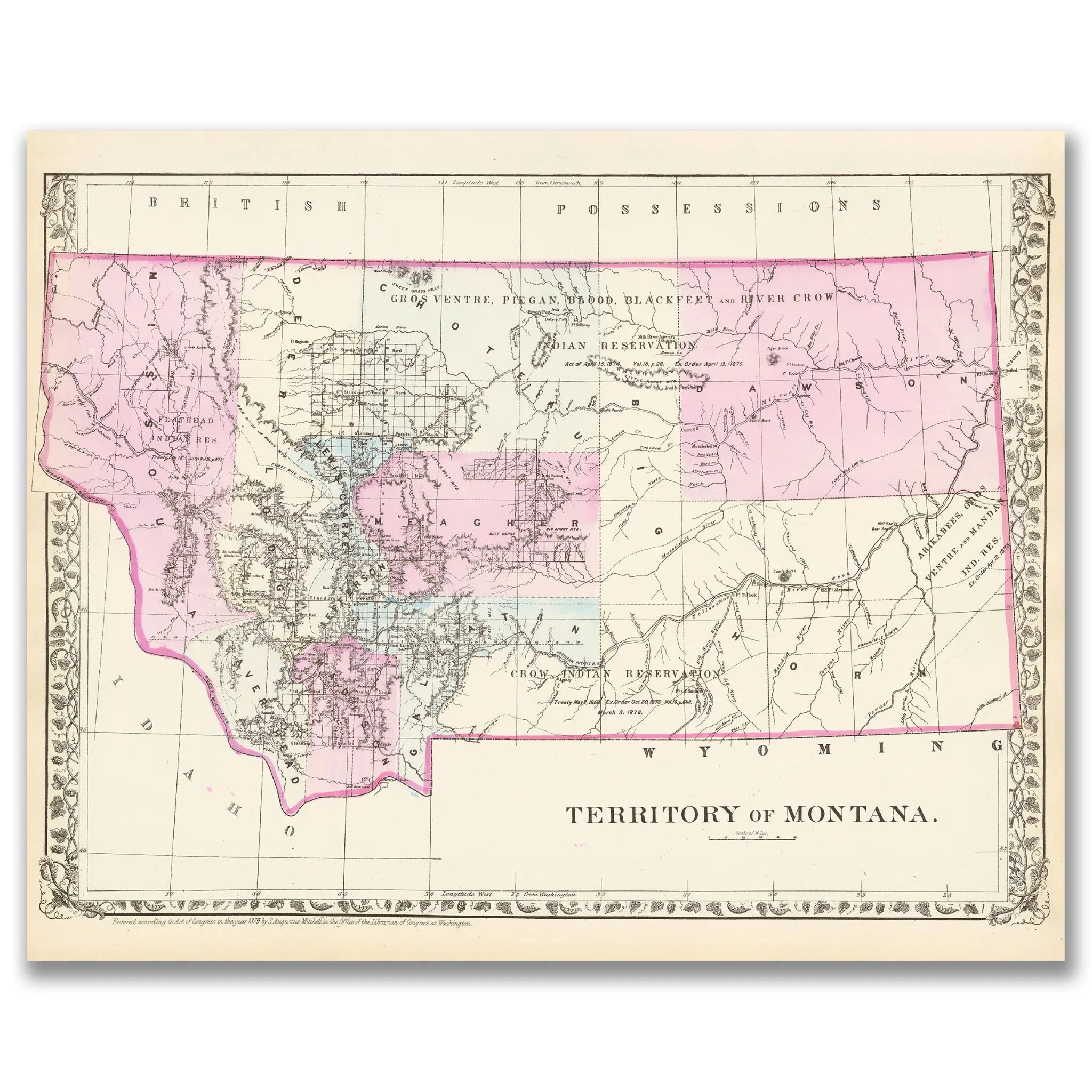Montana Territory Map - Vintage 1879 Historical Map Image 3