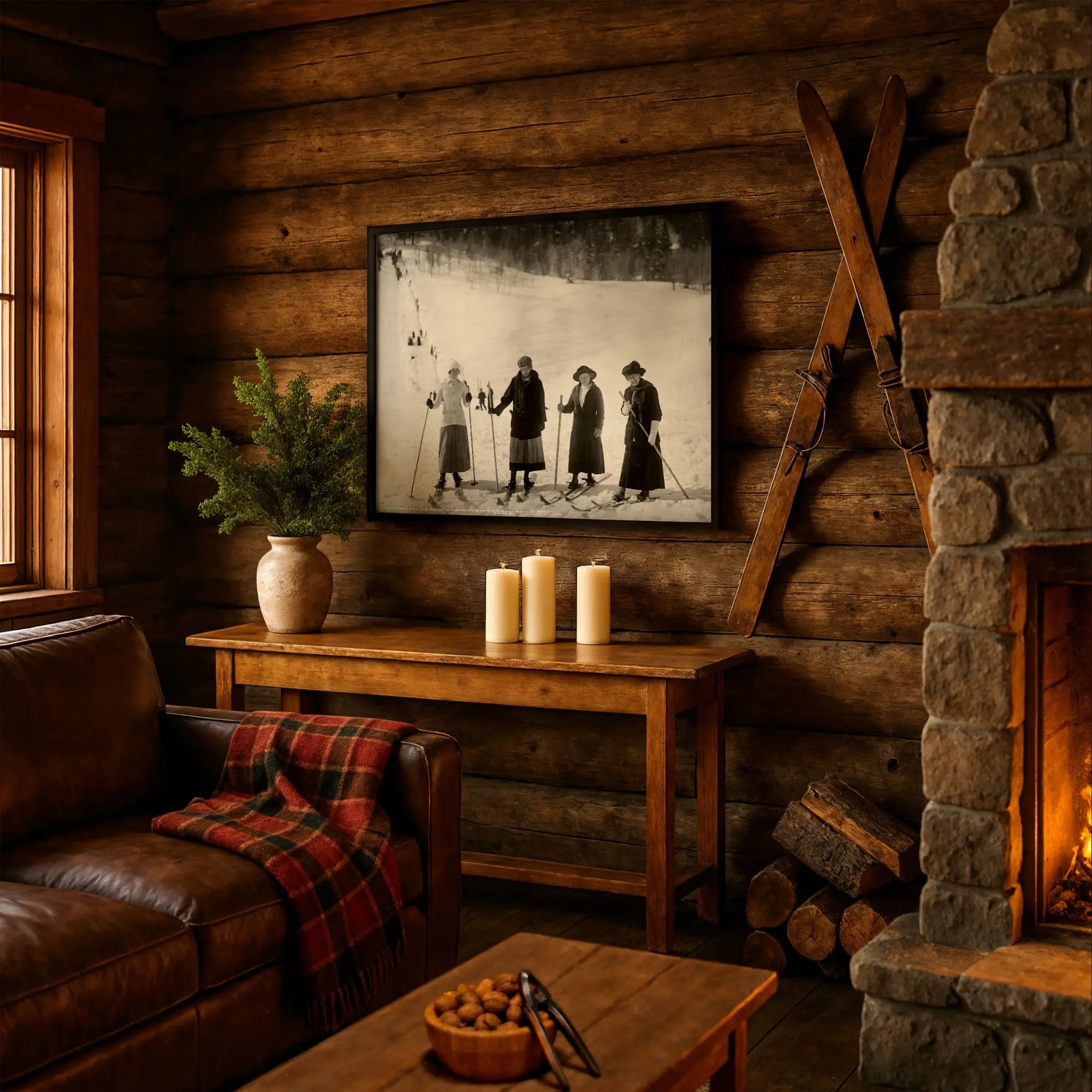 Victorian Ski Photo in Rustic Mountain Cabin
