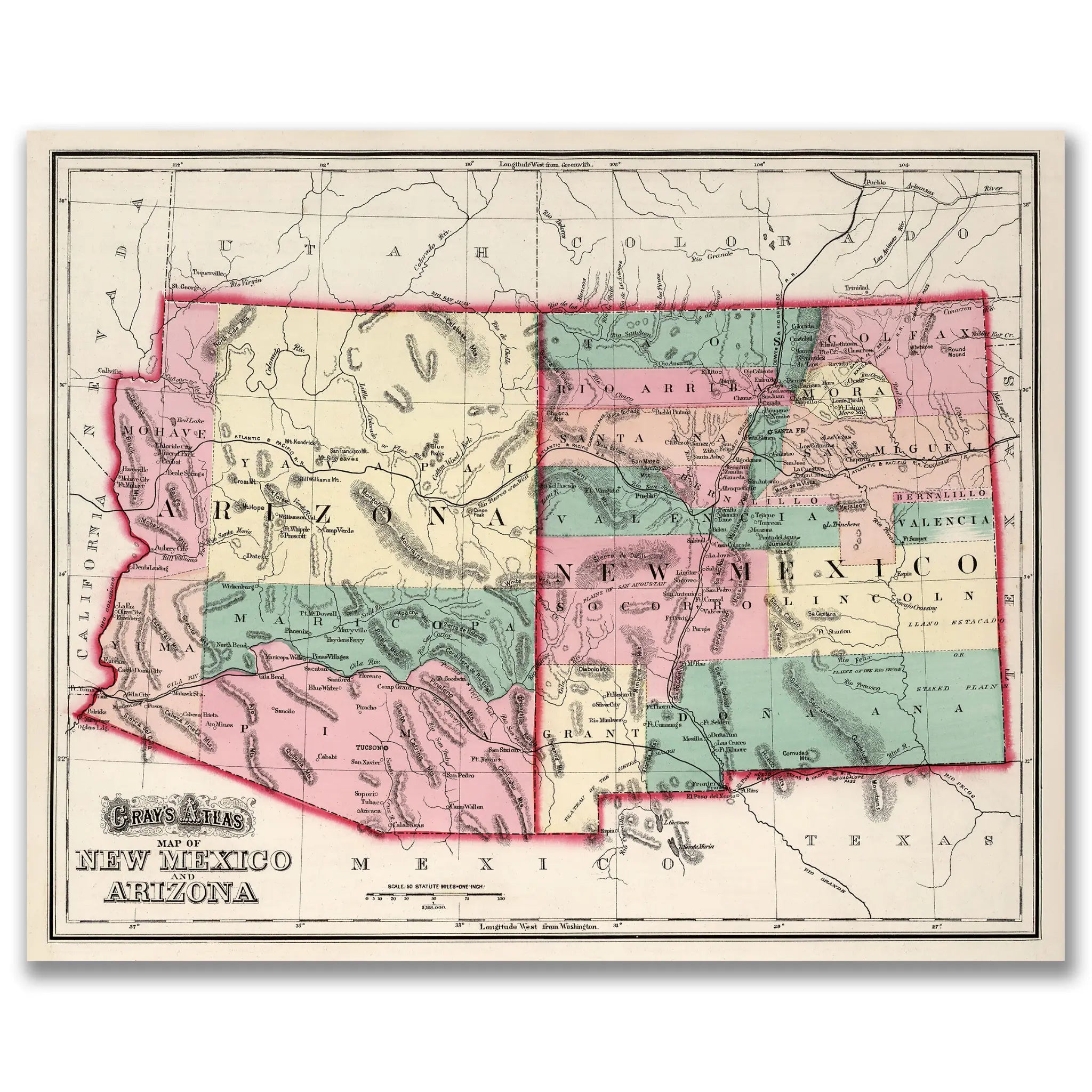 New Mexico Arizona Map - Main Image