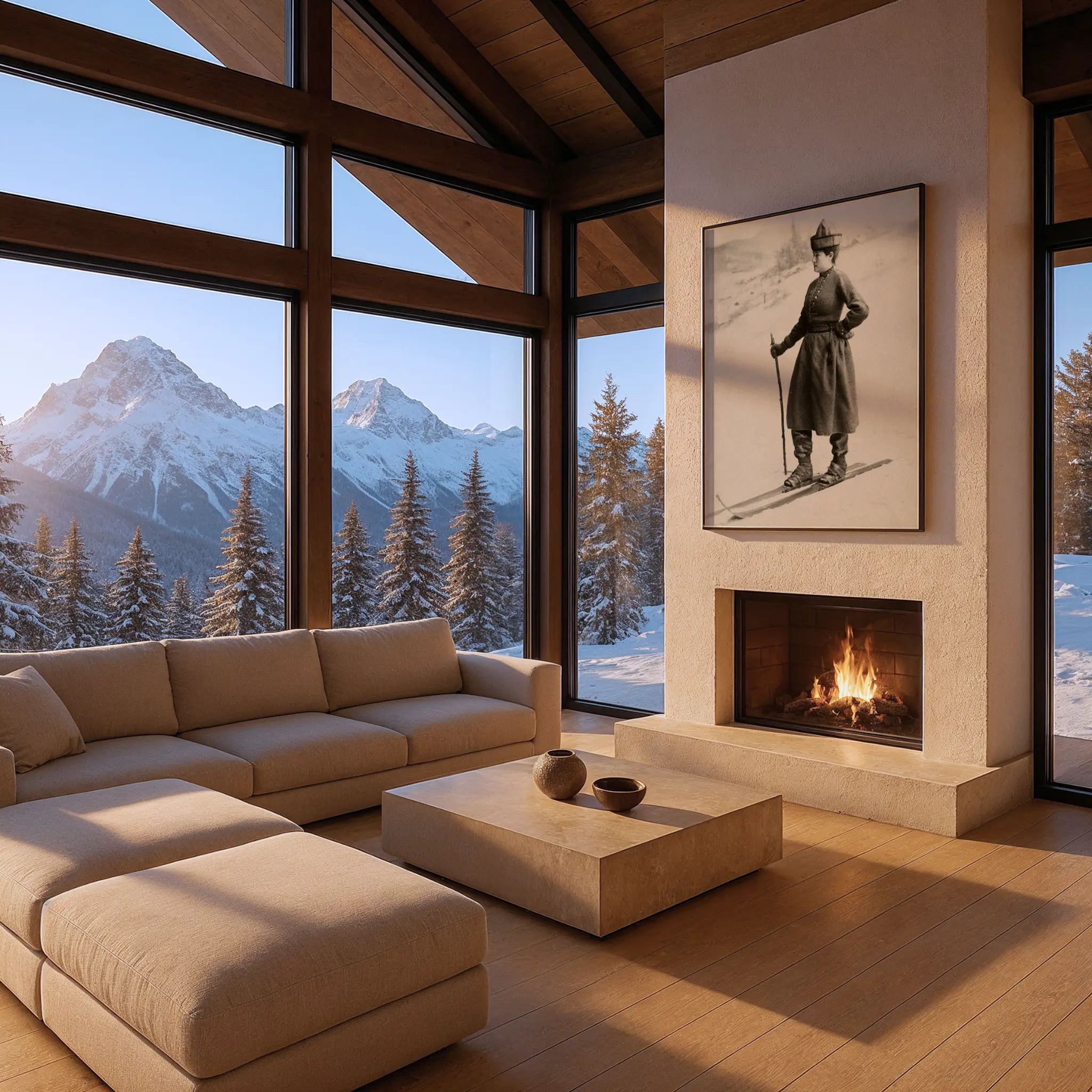 Vintage Military Skier Photo in Chalet Panoramic Windows