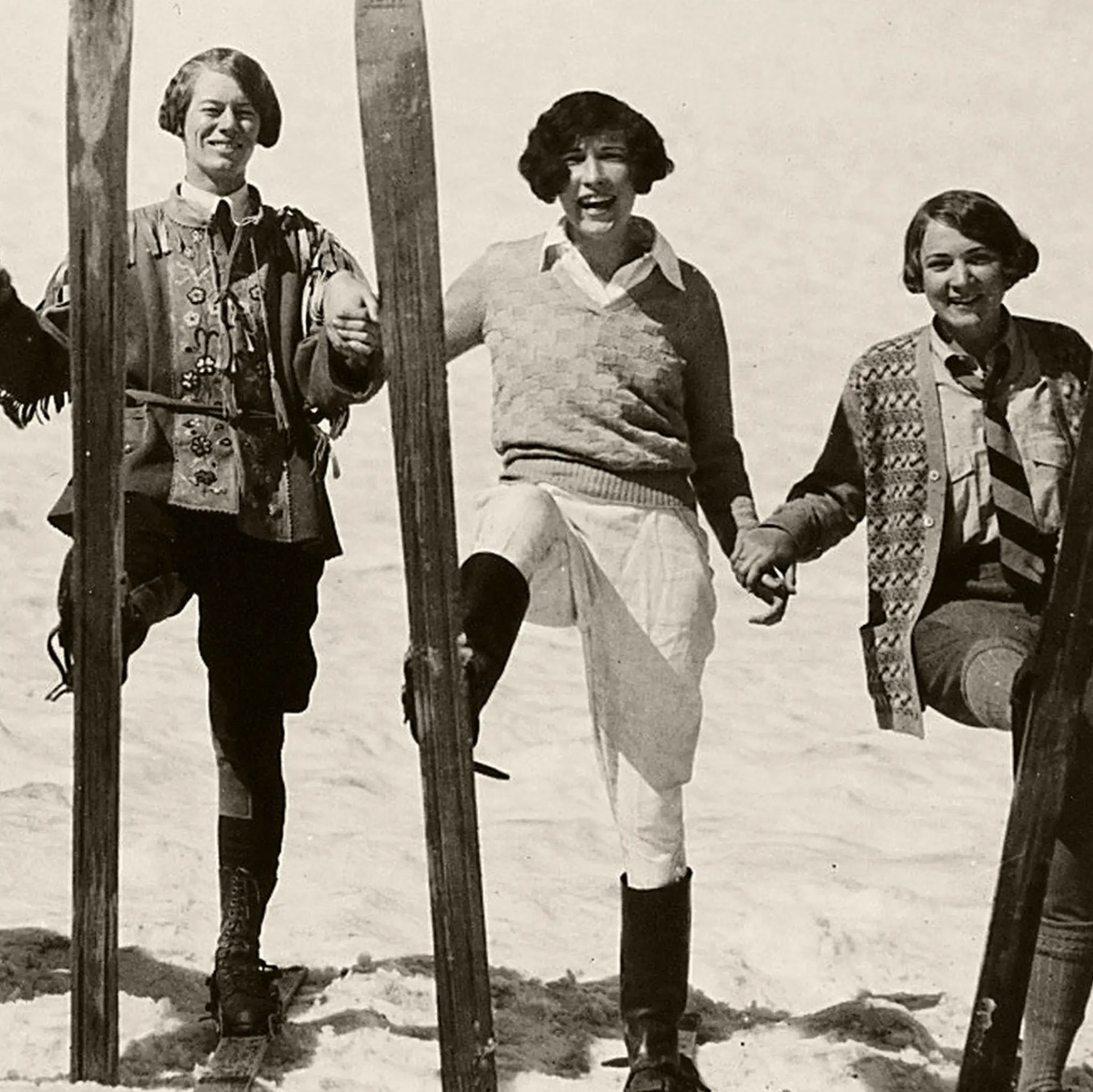 Vintage Women Skiers Detail Close-Up