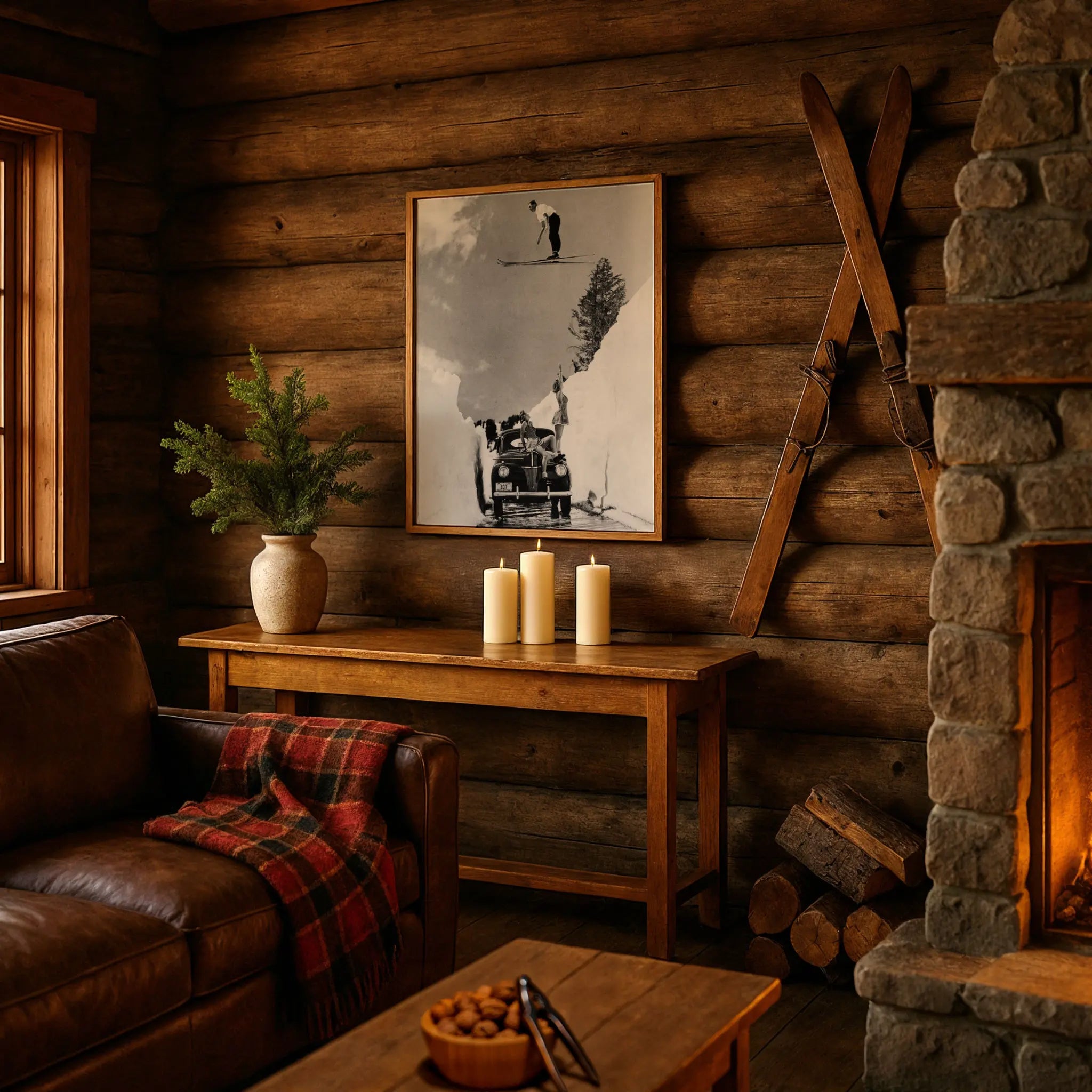 Vintage Ski Jump Photo in Cozy Alpine Retreat
