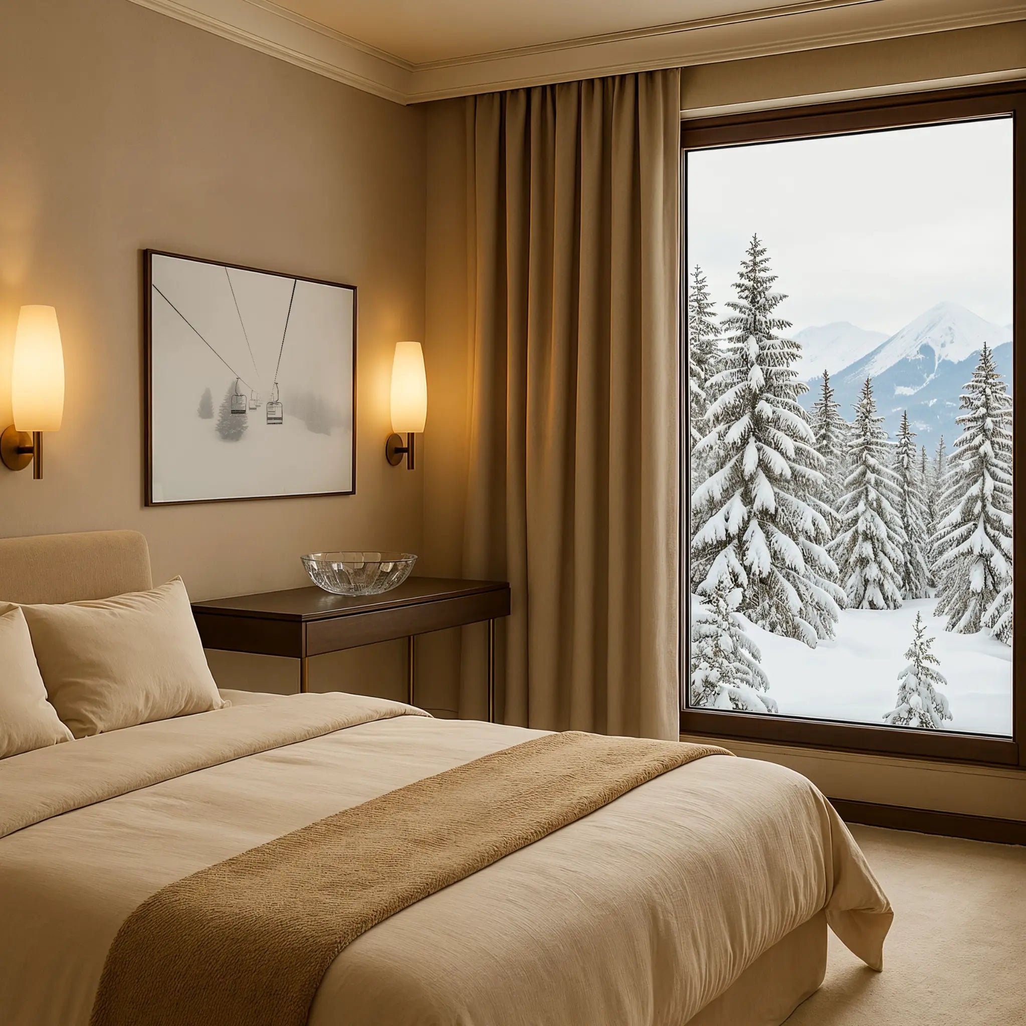 Vintage Ski Lift Chairs Photo in Winter Bedroom
