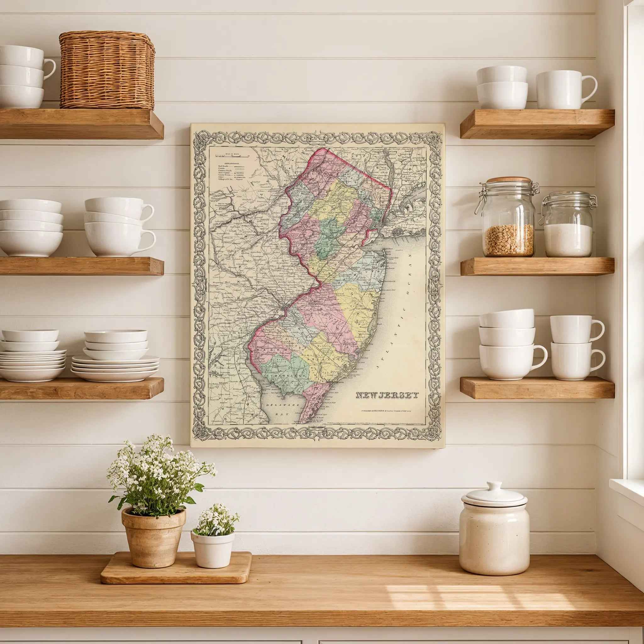 New Jersey Map - Vintage 1855 Colton Historical Map for Home Decor