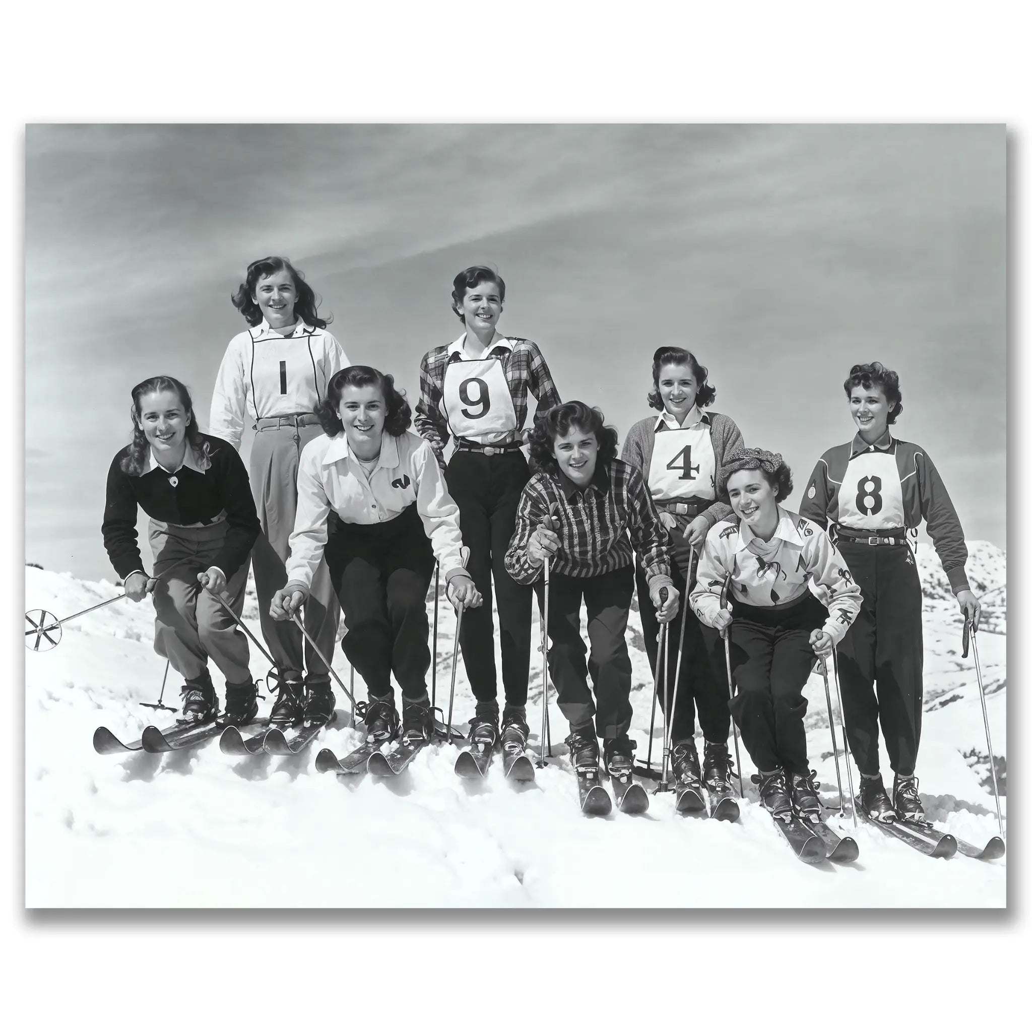 Vintage Skiing Women Competition - Historic Winter Sports Photograph - Main Image