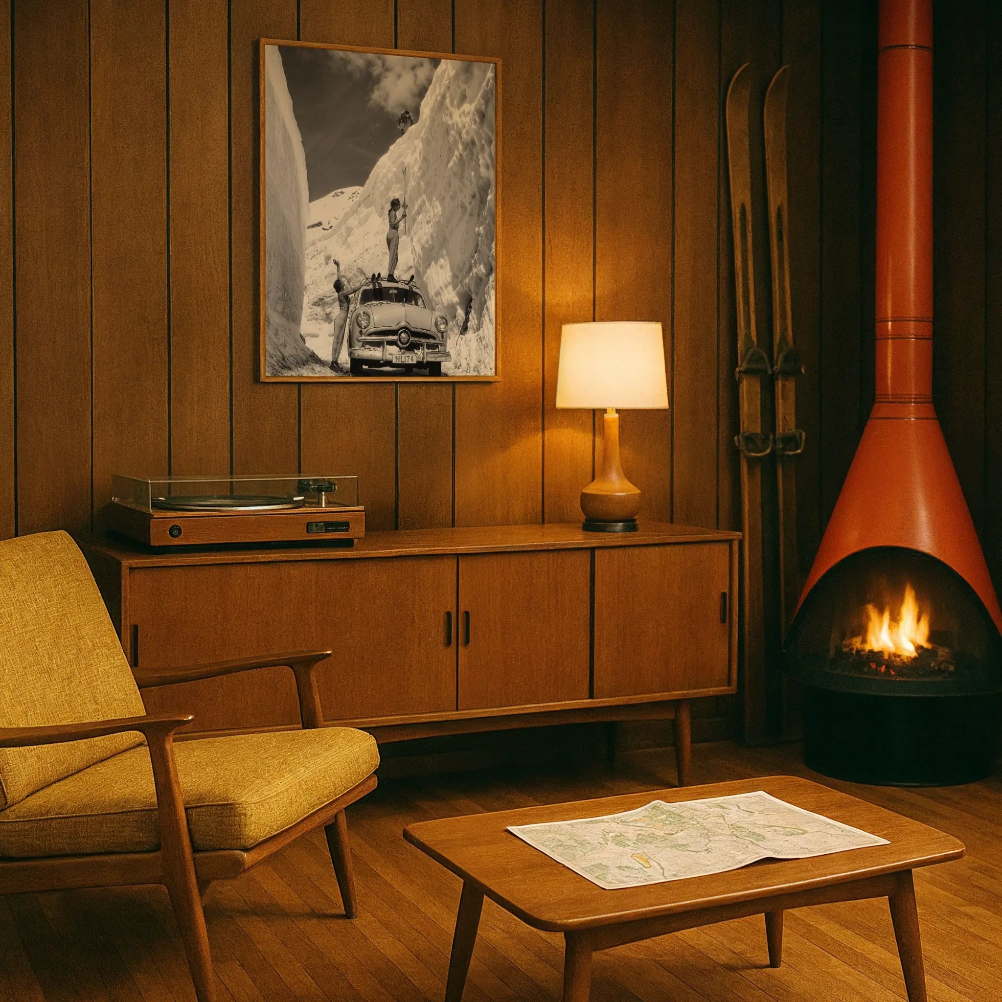 Vintage Snow Canyon Adventure in Retro Ski Den Mid-Century