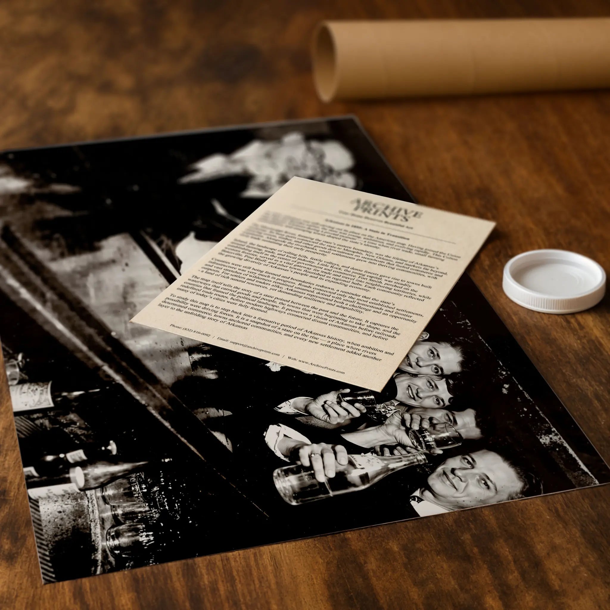 Professional packaging for prohibition photograph with tube and historical documentation materials