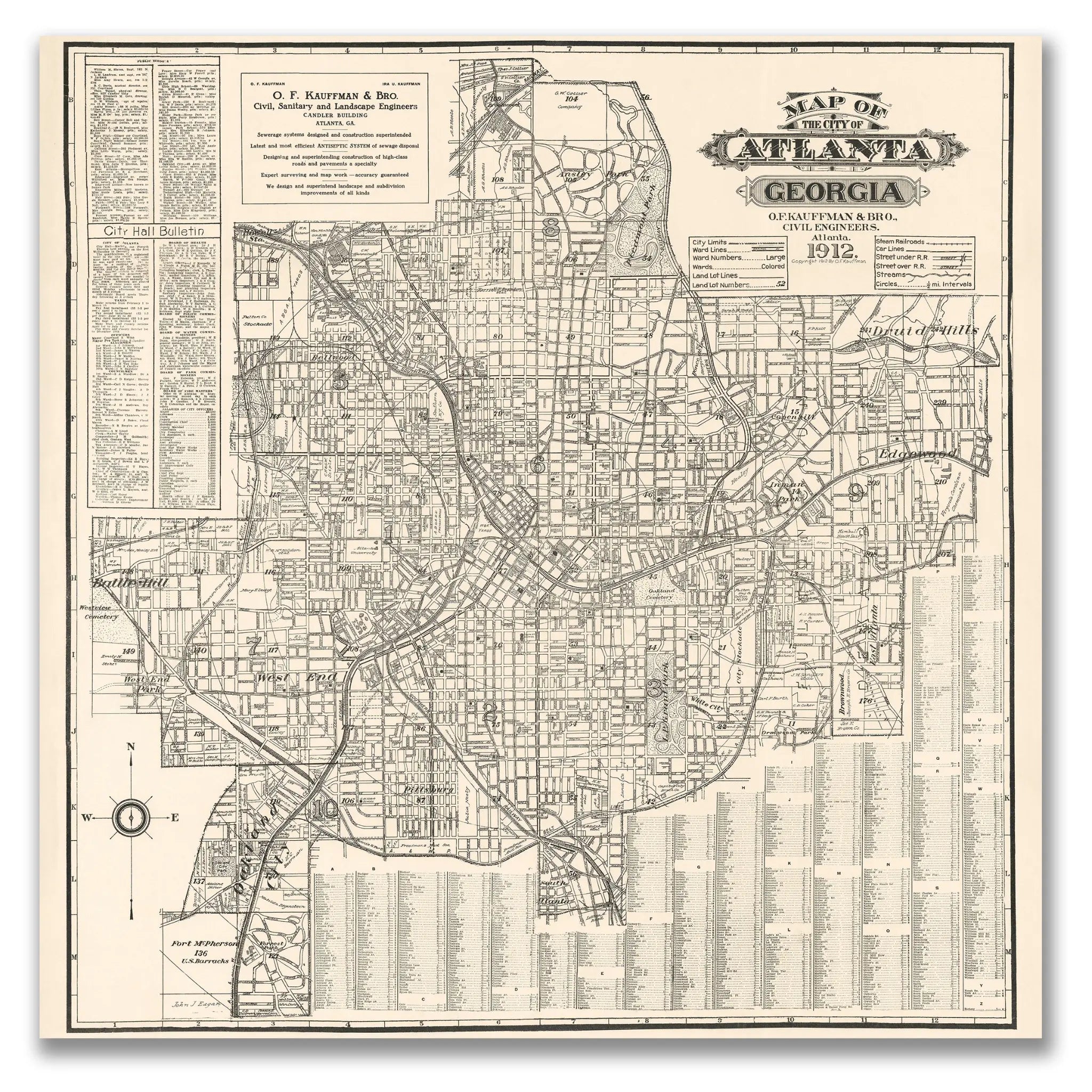 Atlanta Map - Vintage 1912 Georgia City Map