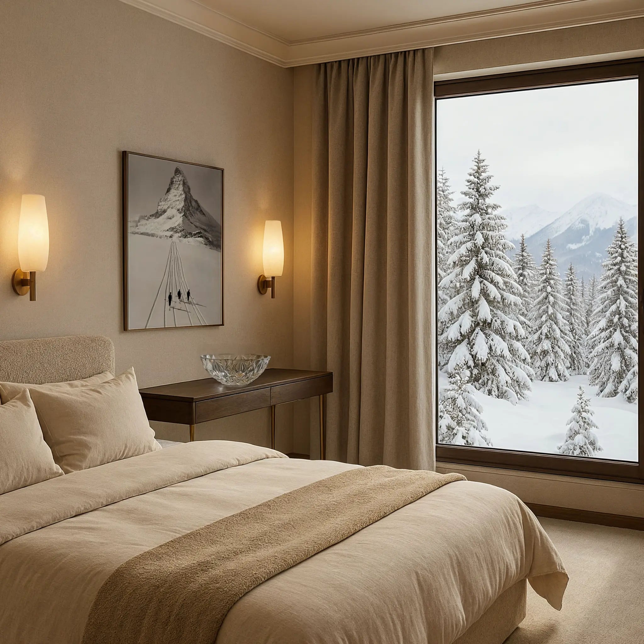 Vintage Matterhorn Ski Photo in Luxury Suite Bedroom