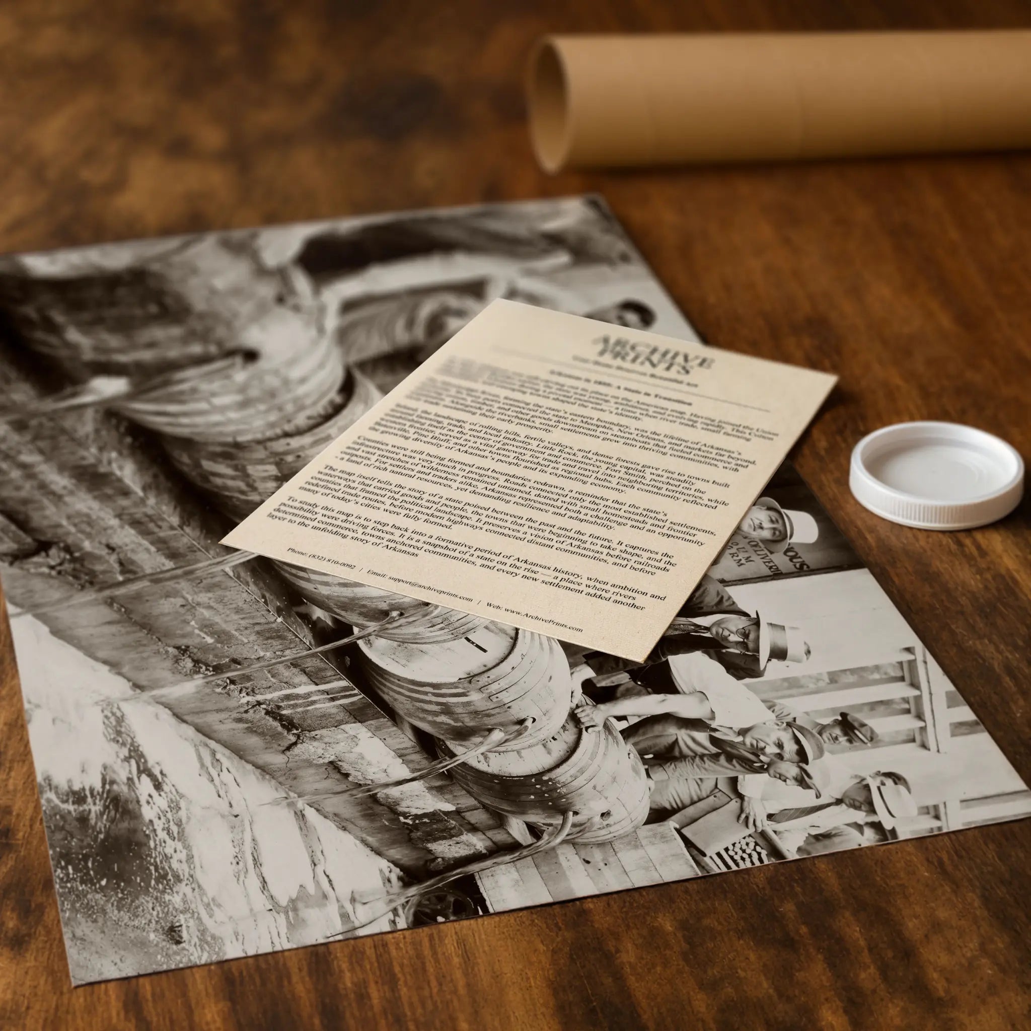 Professional packaging for prohibition barrel destruction photograph with tube and historical documentation materials