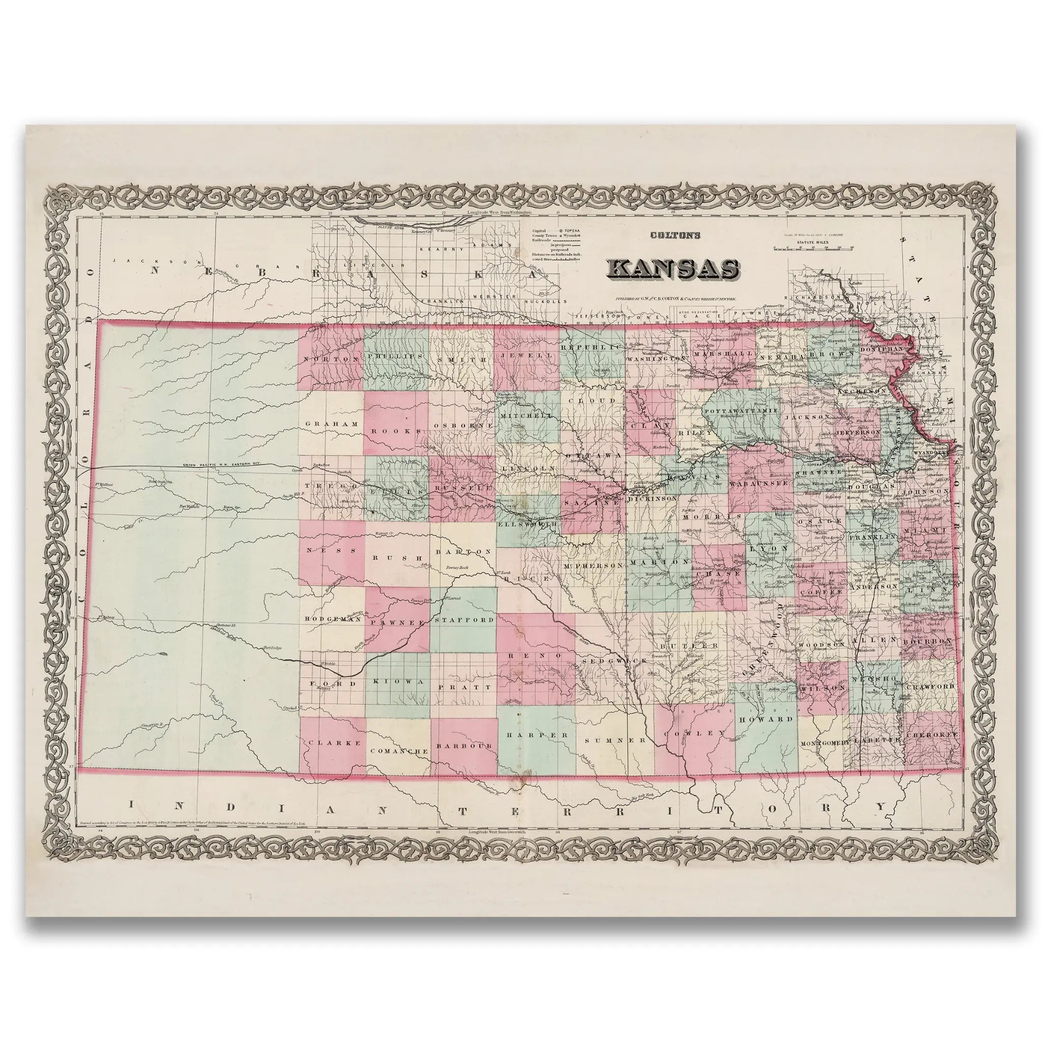 Kansas Map - Vintage State Map by Colton