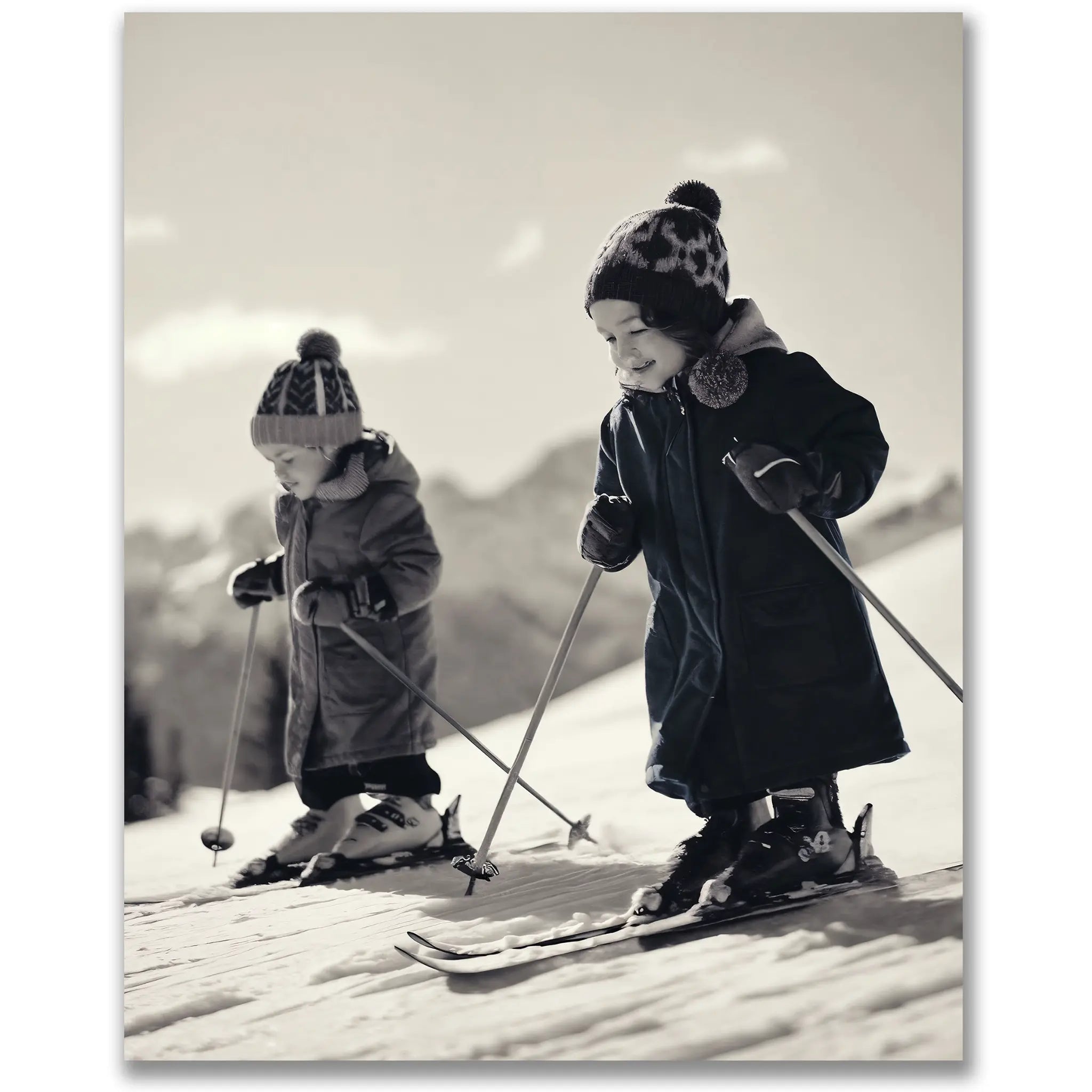 Vintage Children Skiing Photograph - Main Image