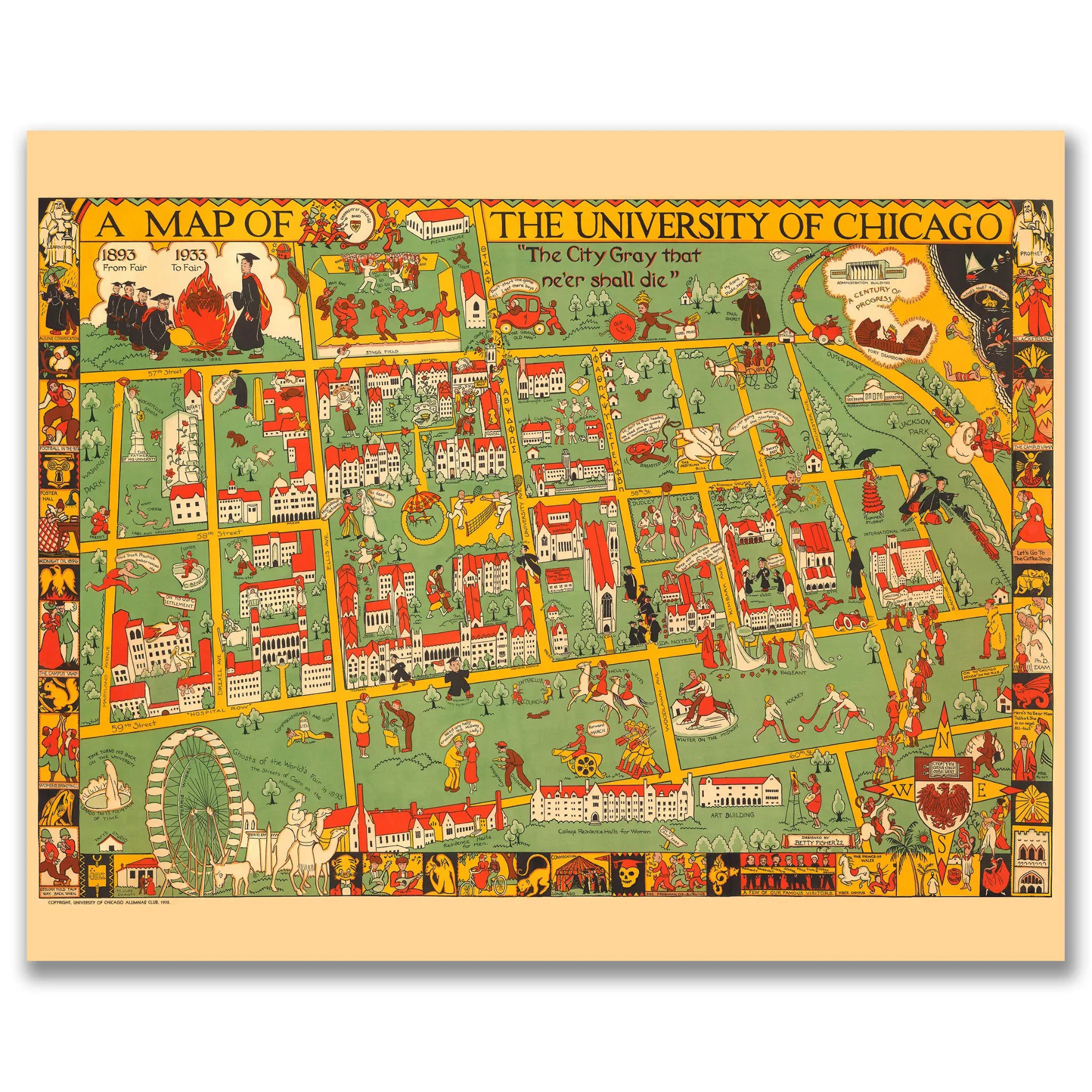 University of Chicago Map - Vintage 1932 Illustrated Campus Map