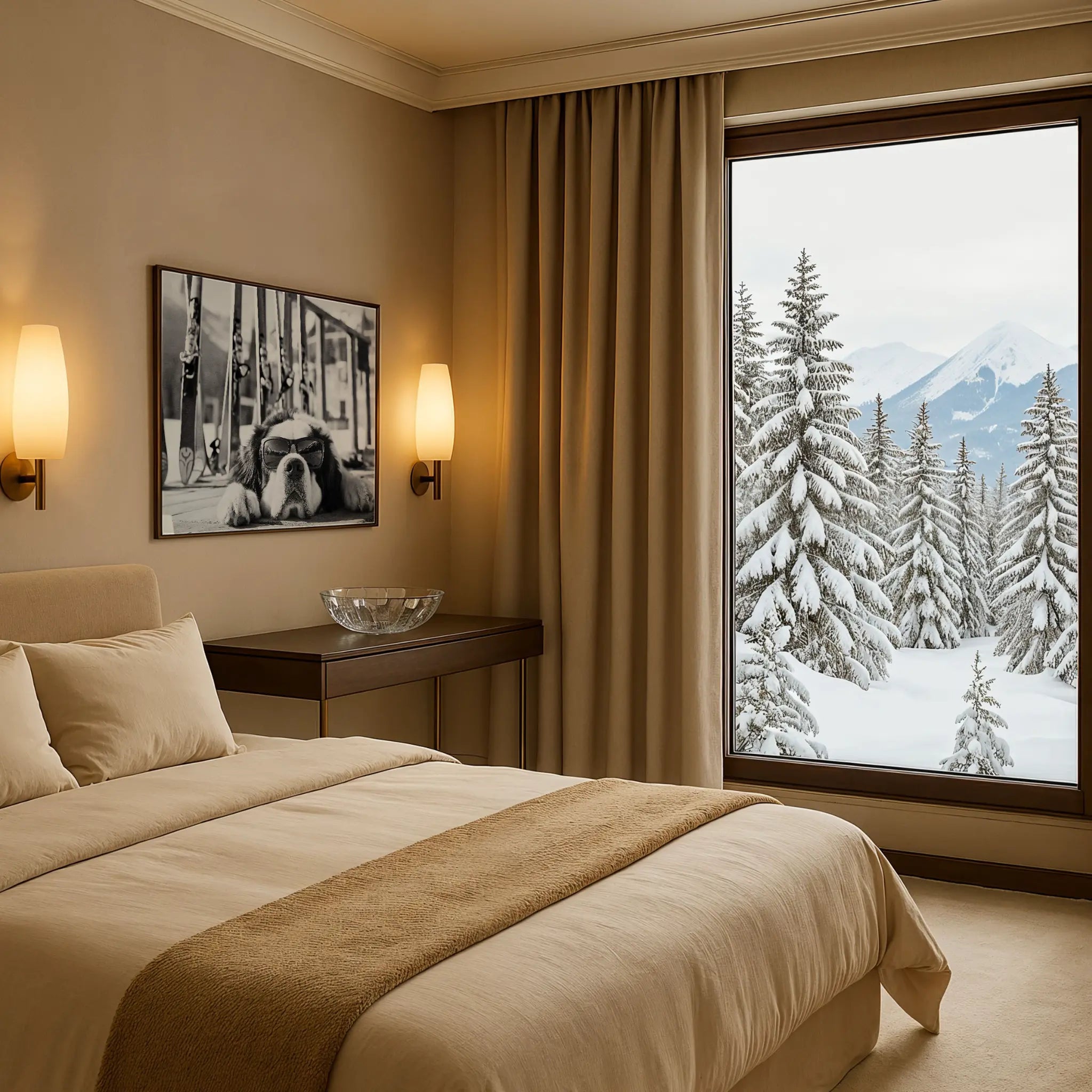 Ski Dog Photo in Winter Lodge Bedroom