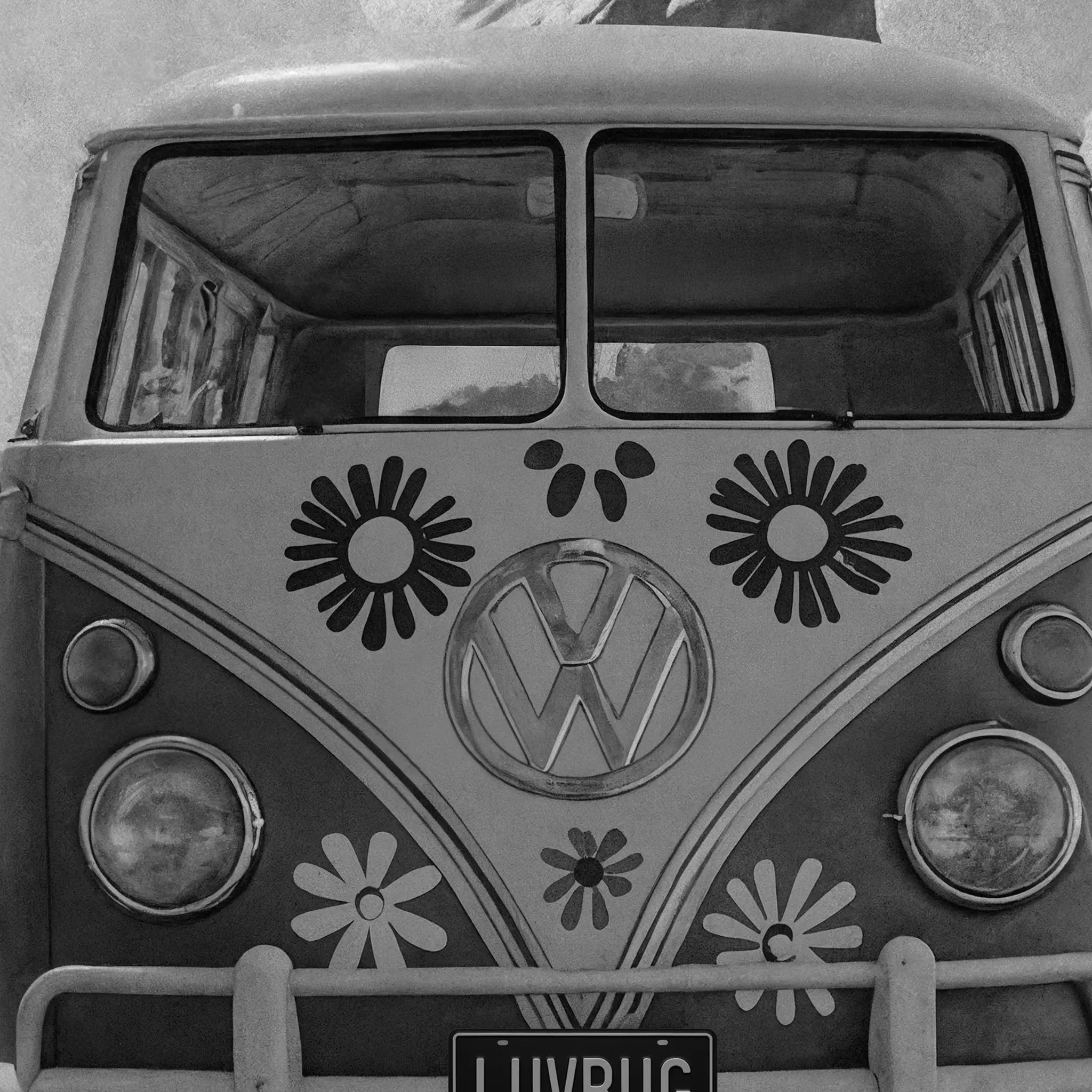 Vintage VW Bus Flower Power Detail Close-Up