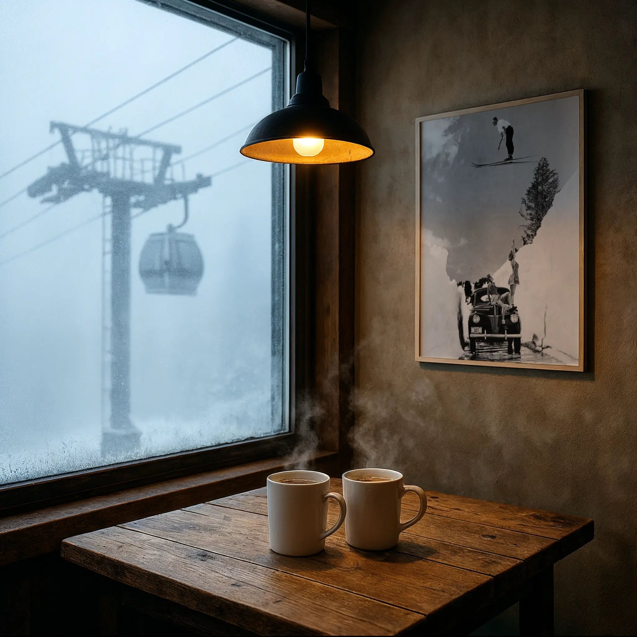 Vintage Ski Jump Photo in Foggy Mountain Cafe