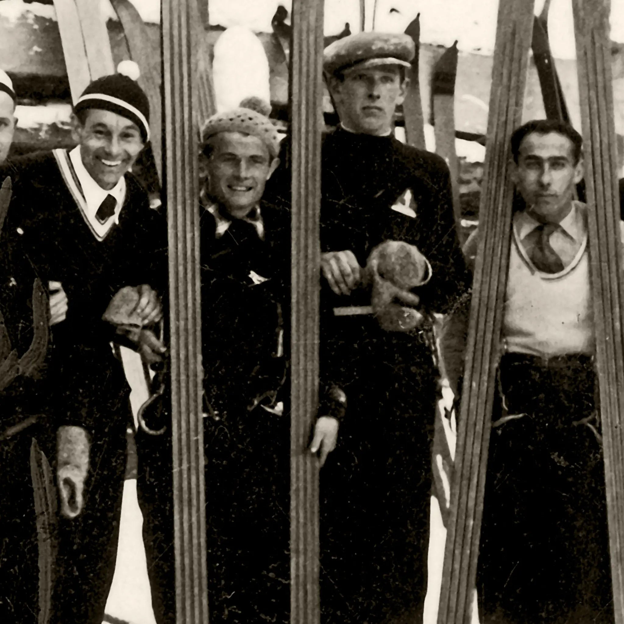 Vintage Ski Club Group Detail Close-Up