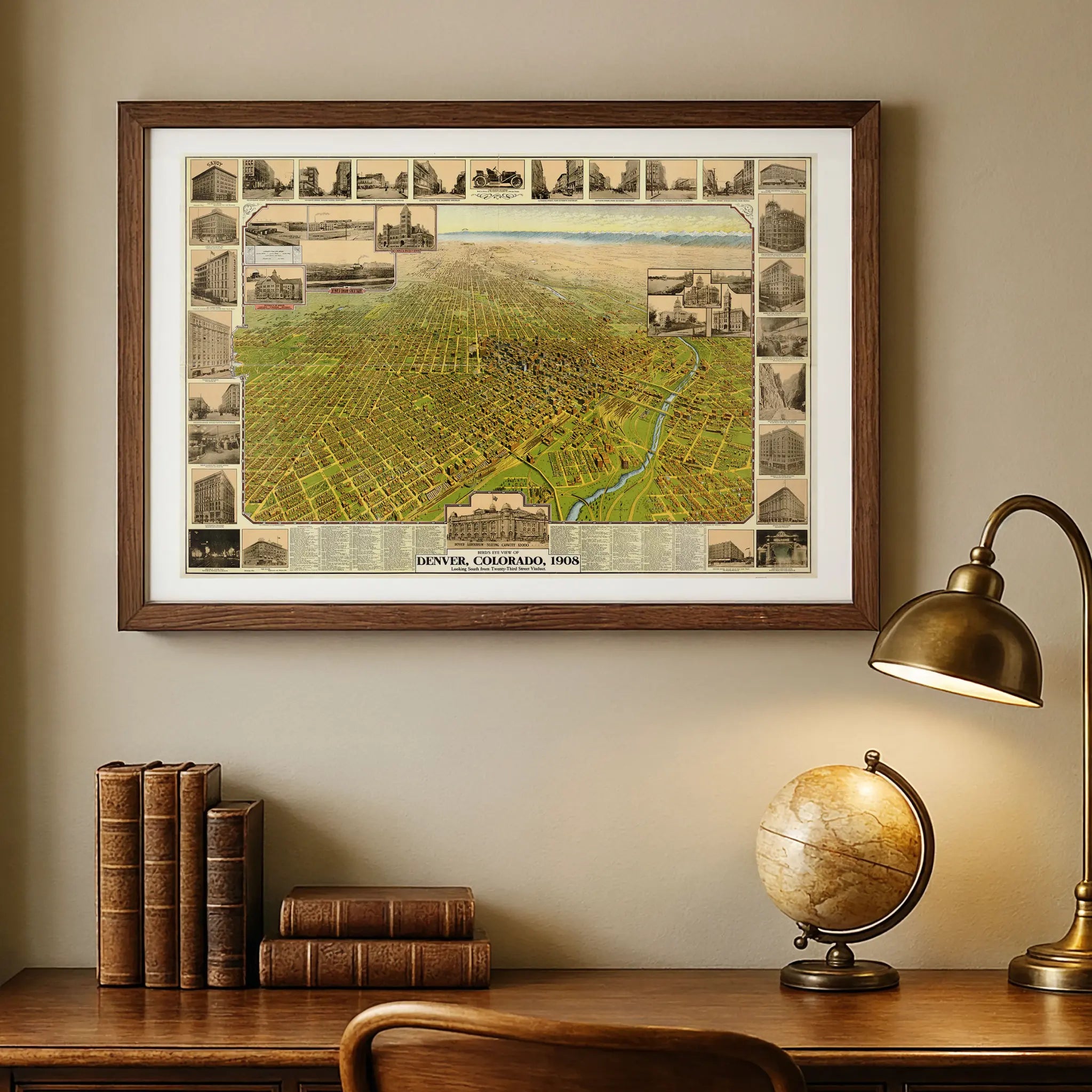 Denver Bird's-Eye Map - Vintage 1908 Colorado Historical City Map