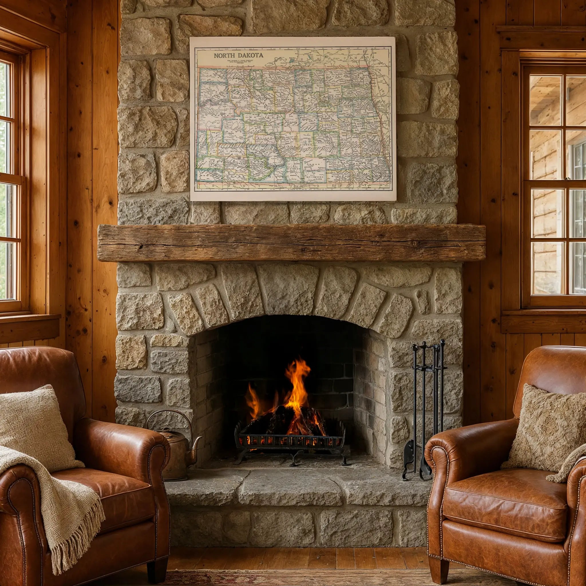 North Dakota Map - Fireplace Setting