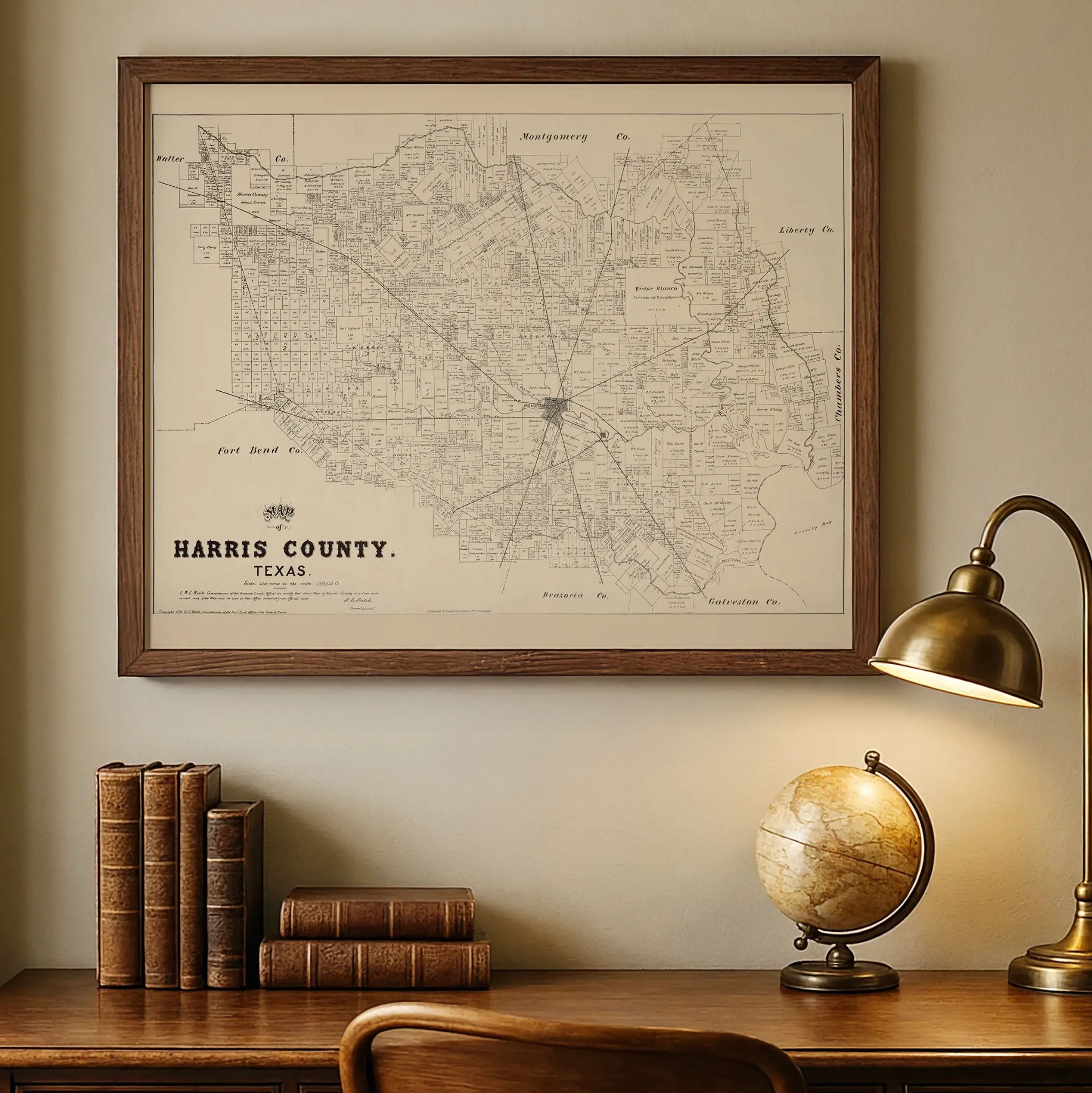 Harris County Map - Vintage 1879 Texas General Land Office Map