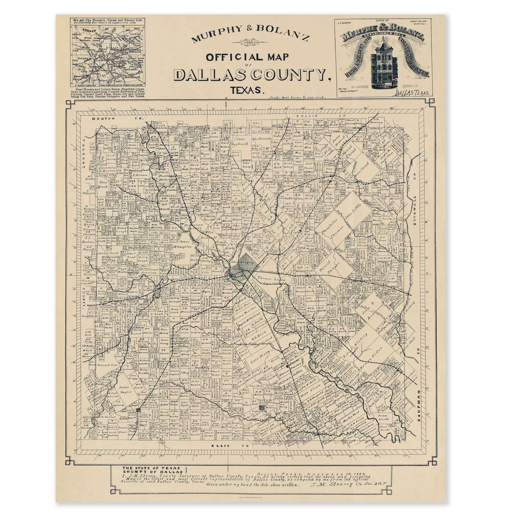 Dallas County Map - Vintage 1886 Official County Map by Murphy & Bolanz