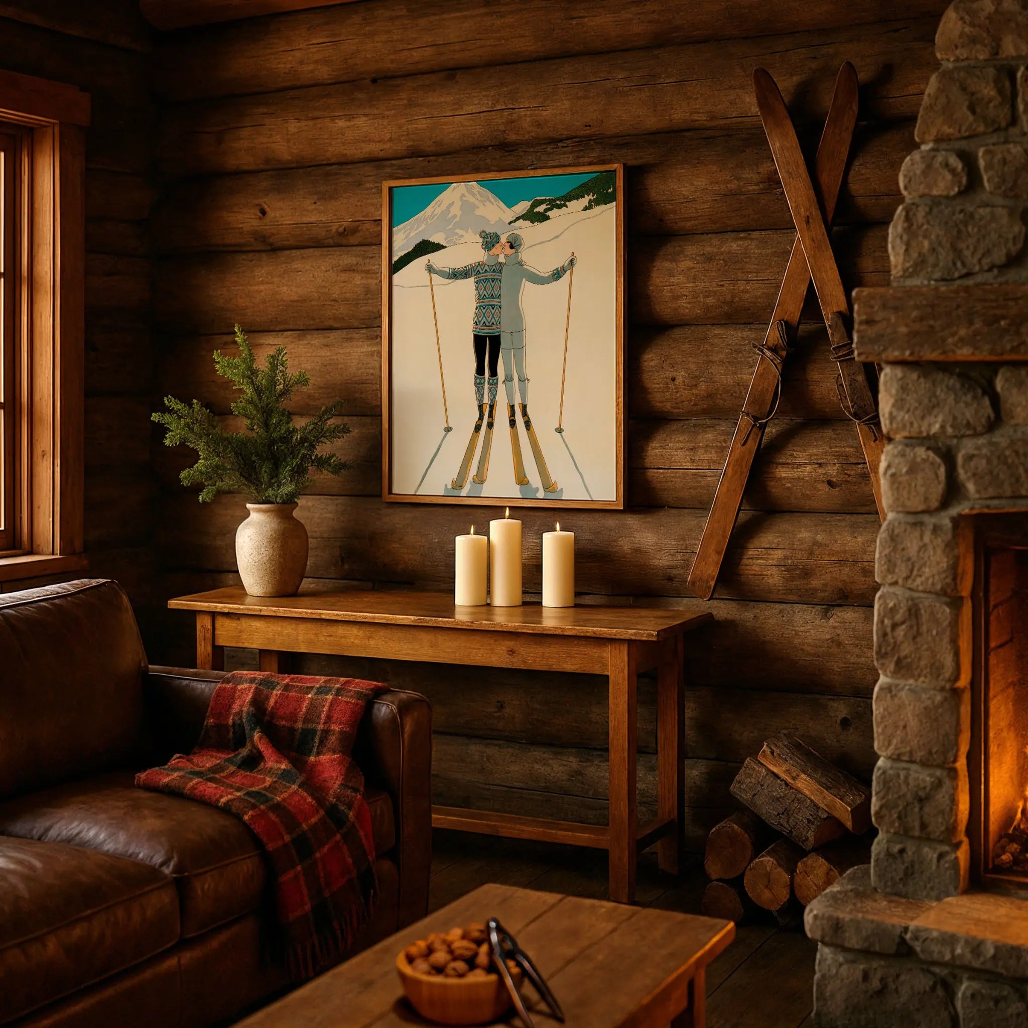 Art Deco Poster in Cozy Alpine Retreat