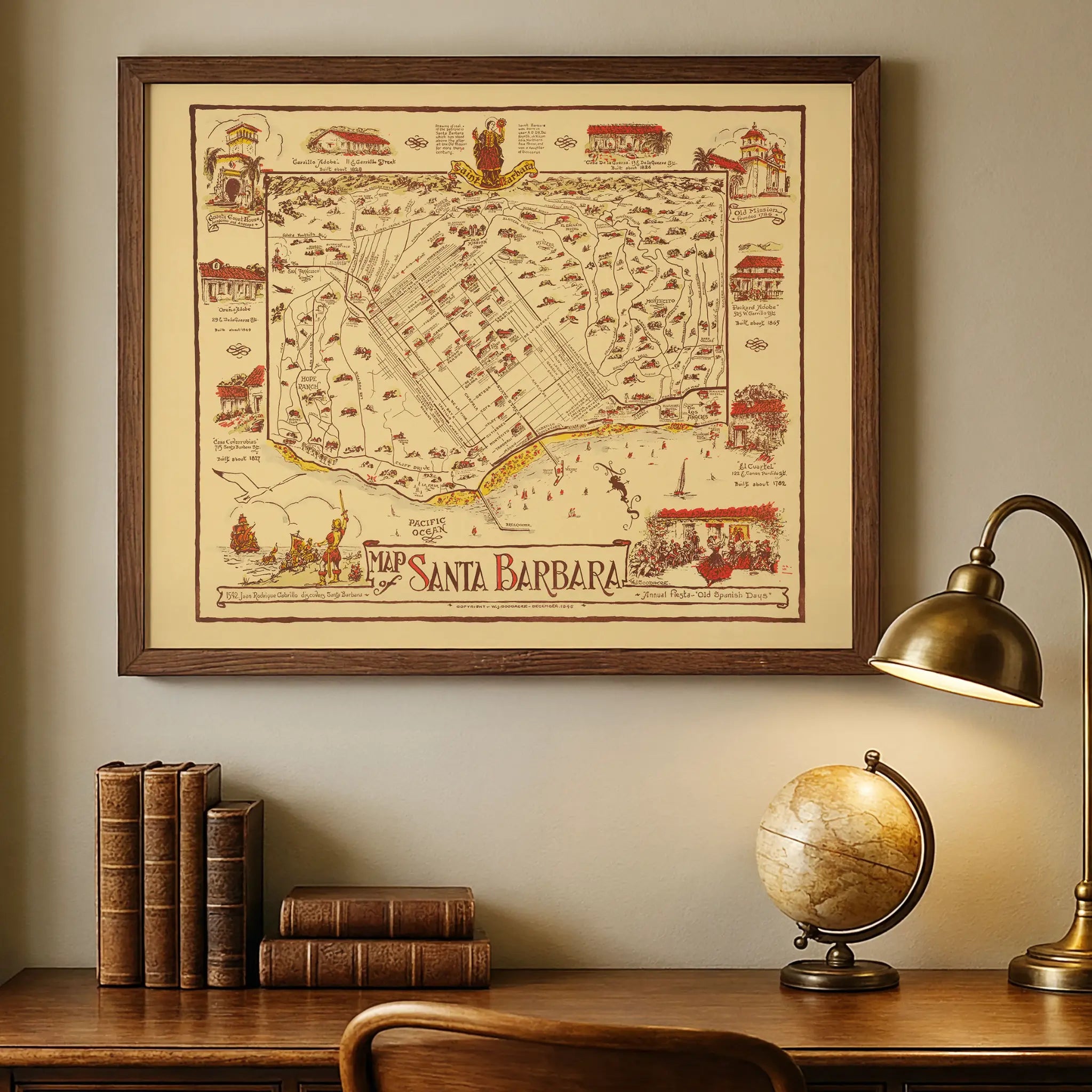 Santa Barbara Map - Vintage 1945 Fiesta & Old Spanish Days Pictorial Map