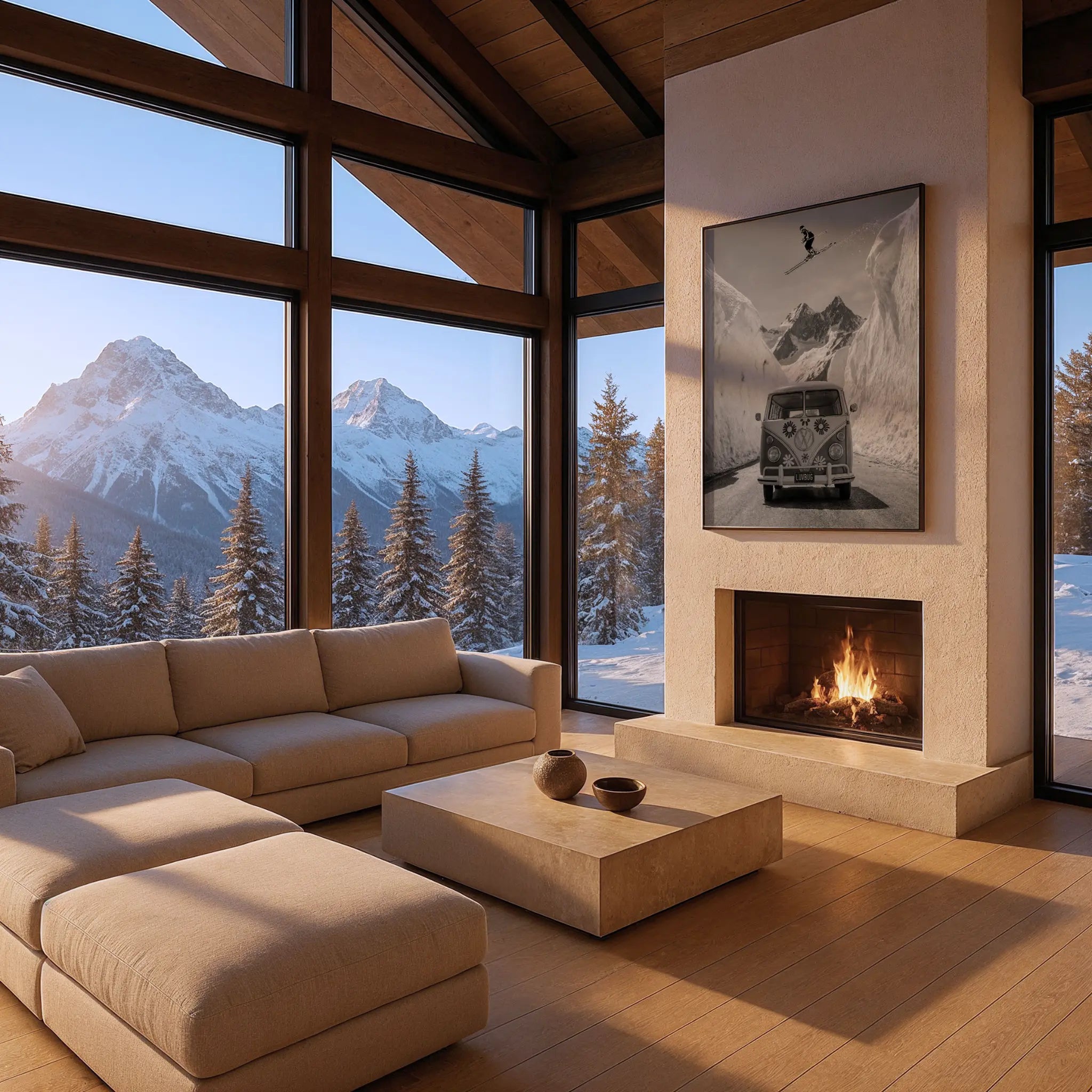 Vintage VW Bus Photo in Modern Mountain Chalet