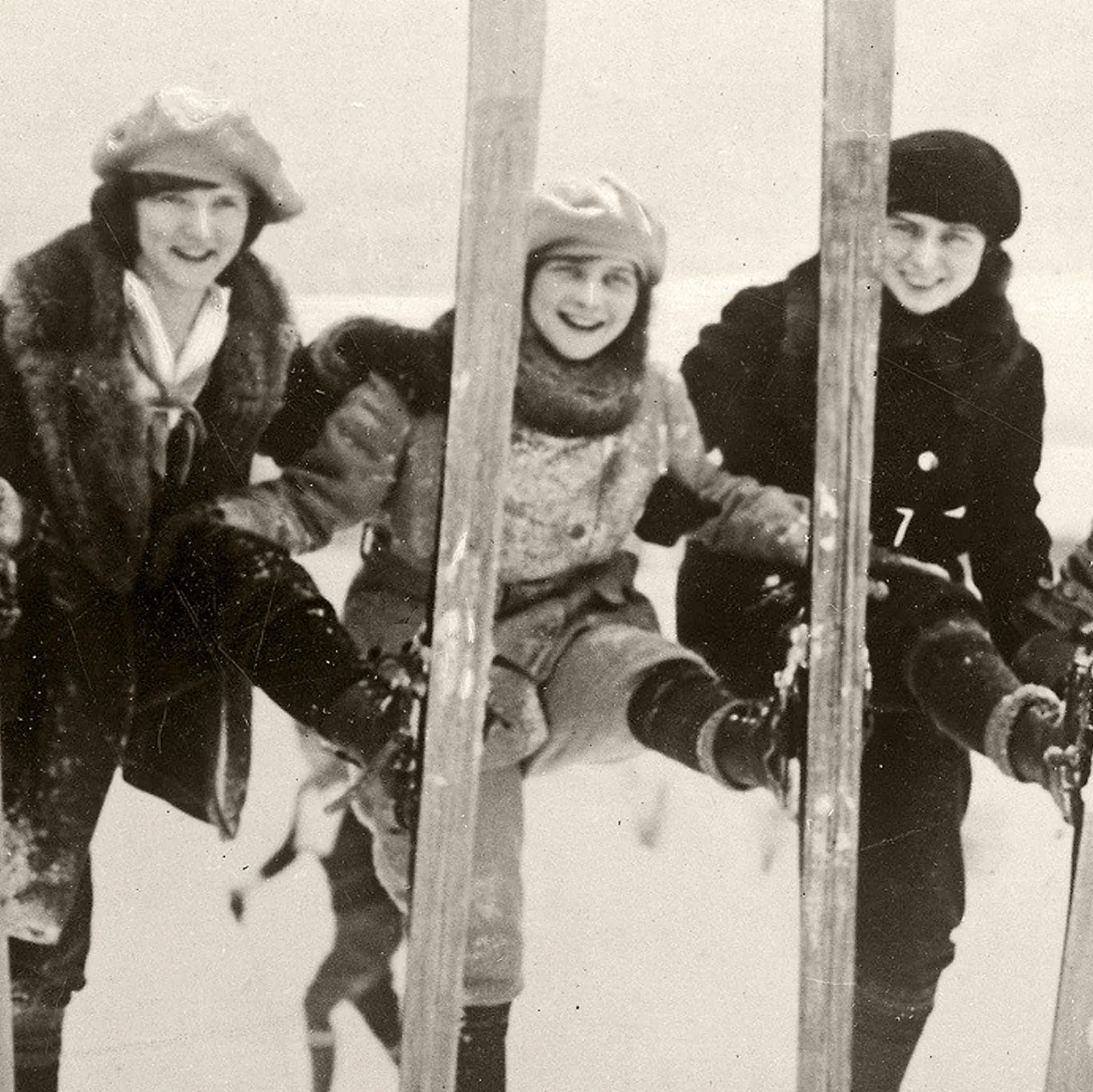 Vintage Women Skiers Group Detail Close-Up