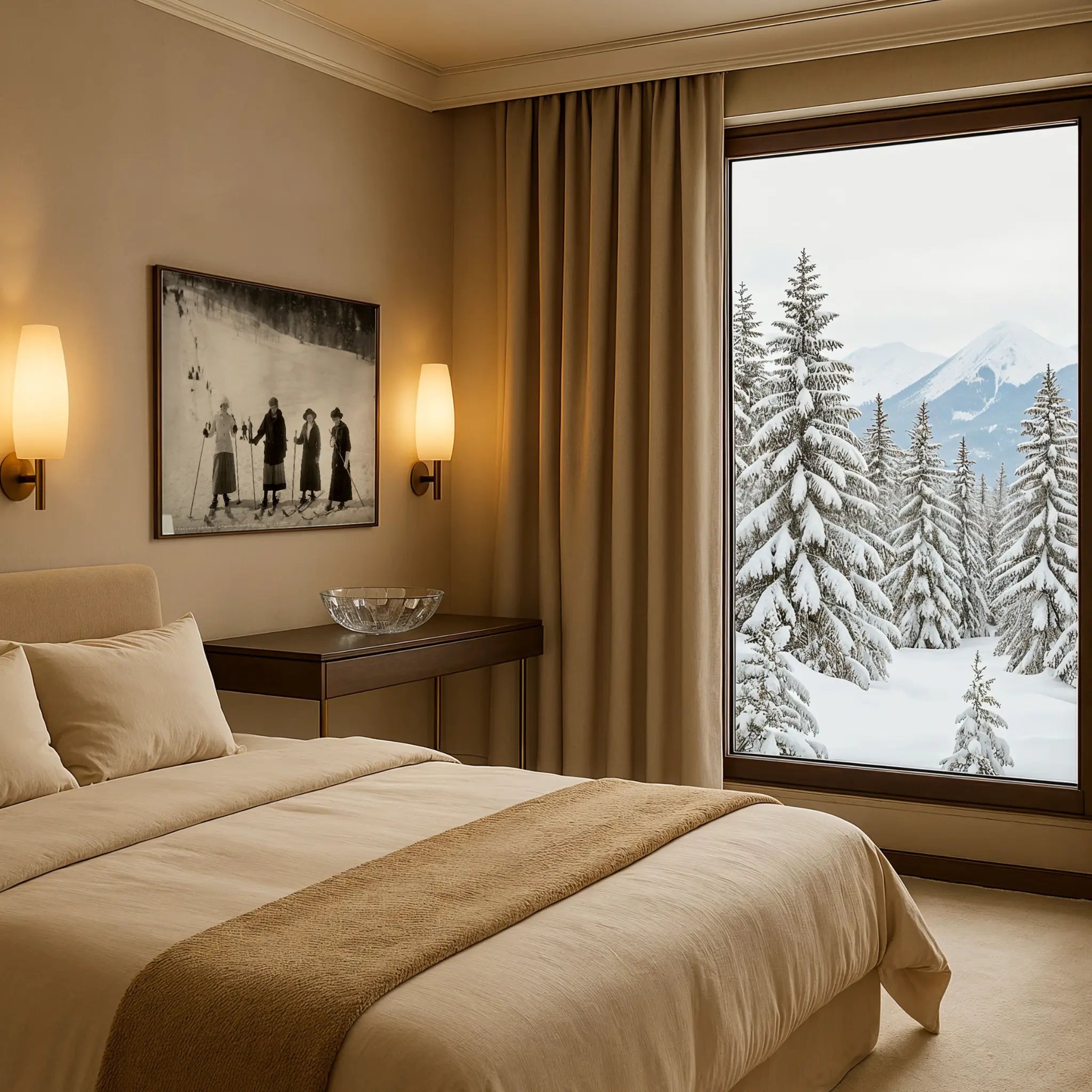 Victorian Ski Photo in Winter Lodge Bedroom
