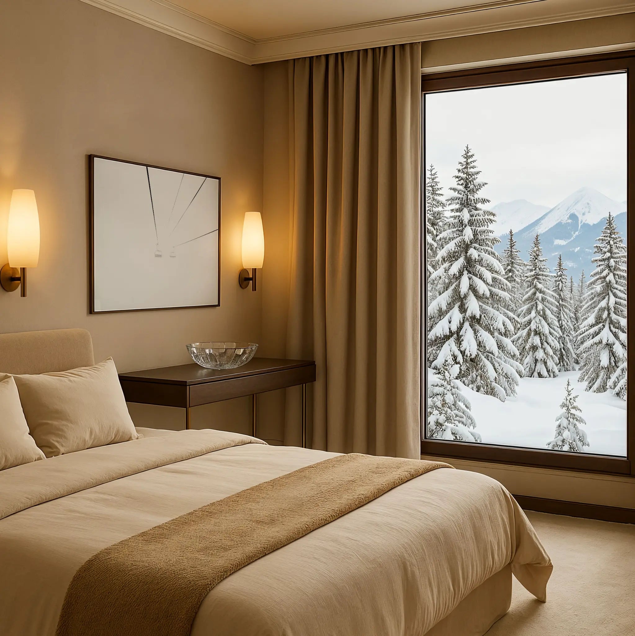 Minimalist Ski Lift Photo in Winter Bedroom