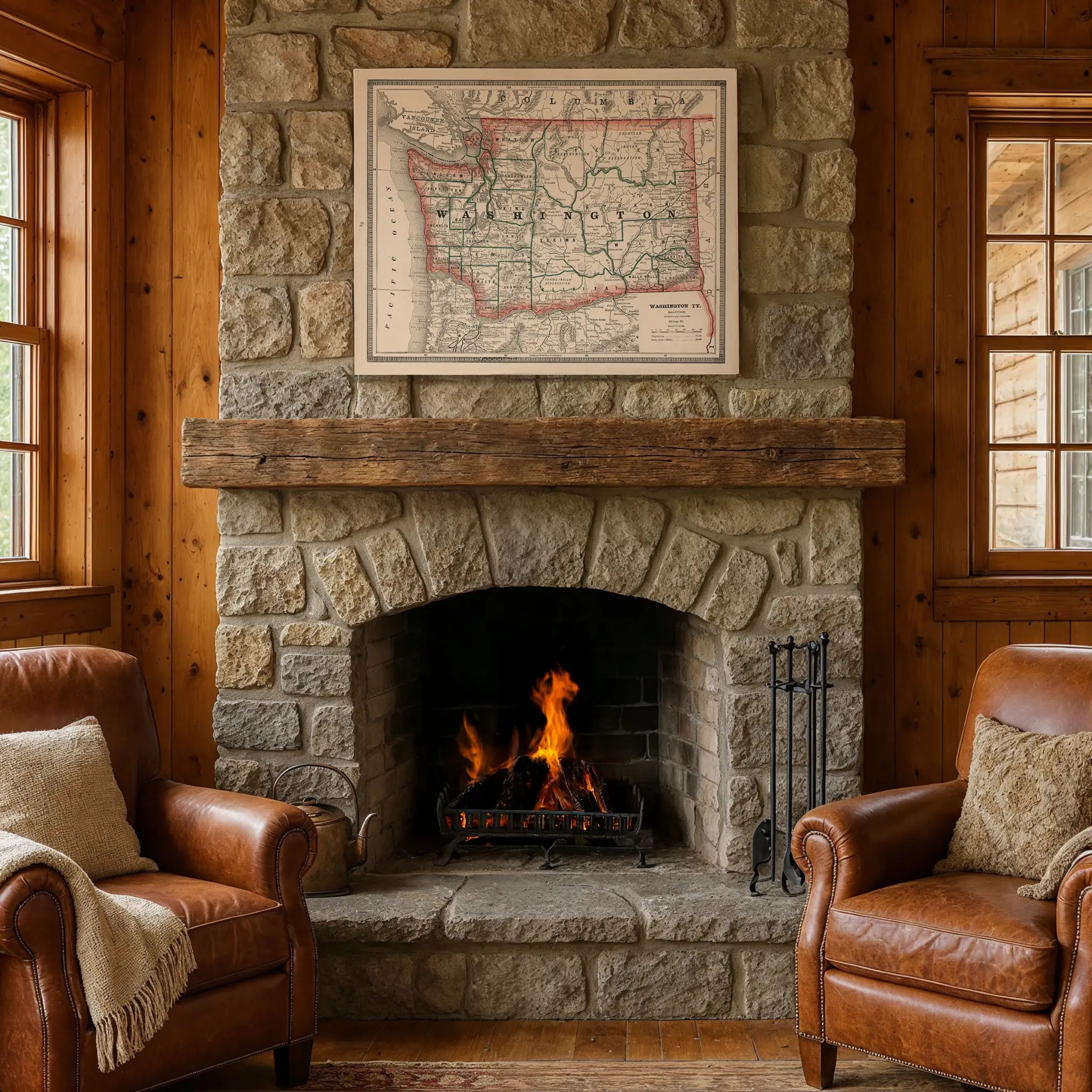 Washington Territory Map - Fireplace Setting