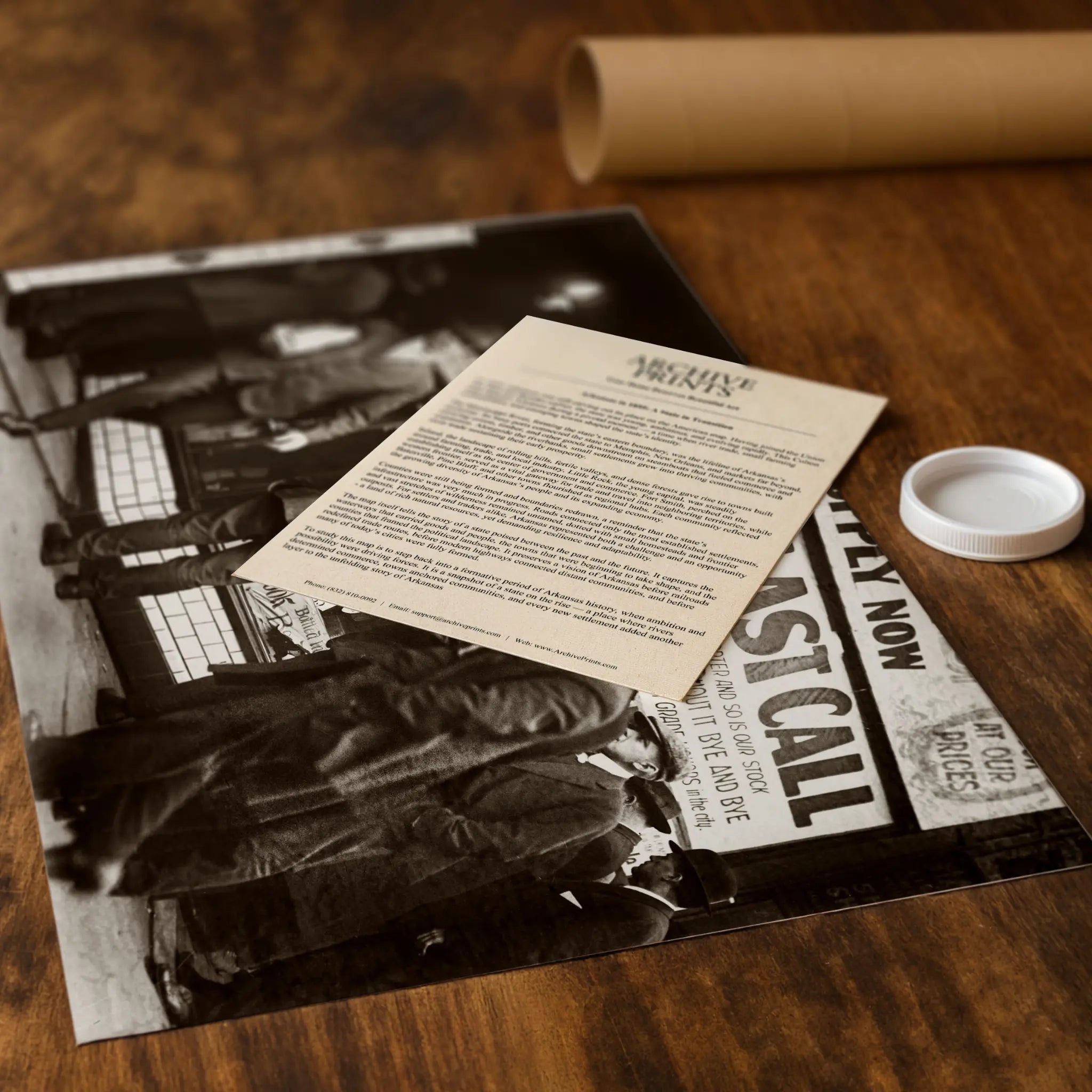 Professional packaging for The Last Call photograph with tube and historical documentation materials