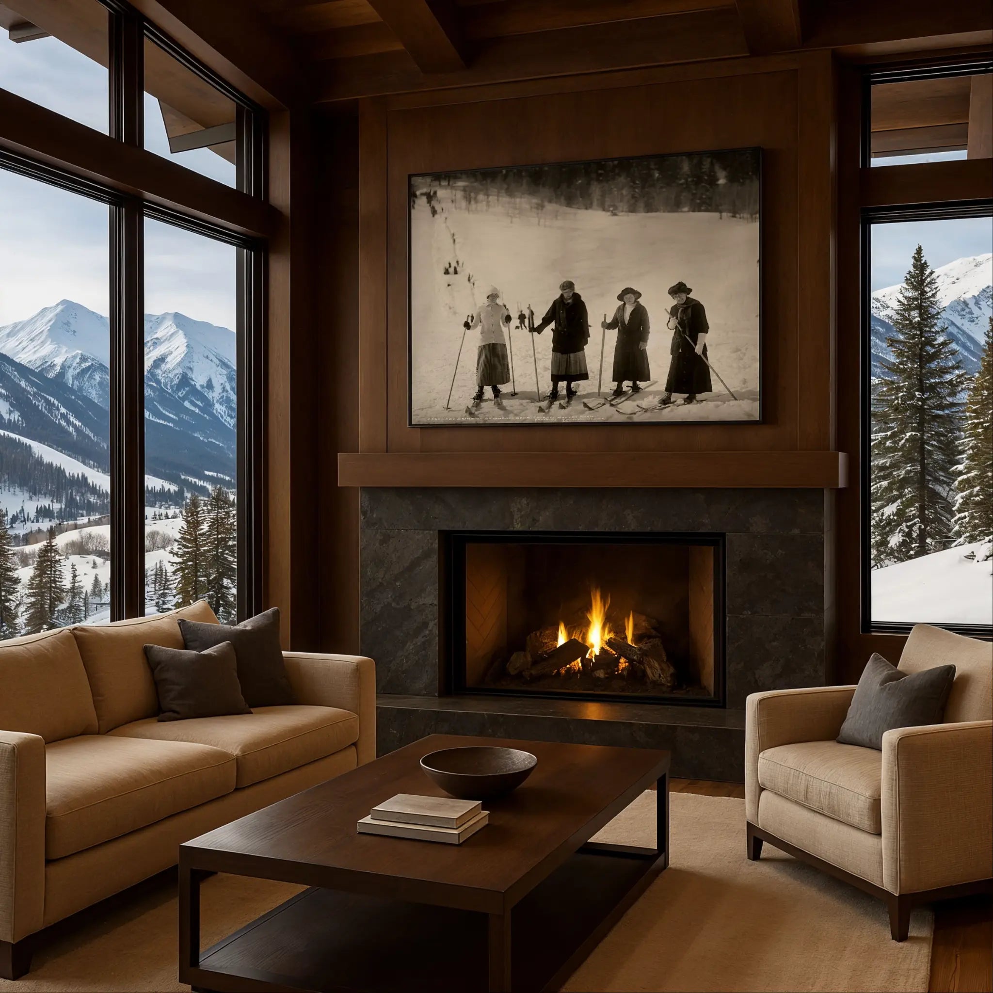 Victorian Ski Photo by Cozy Alpine Fireplace