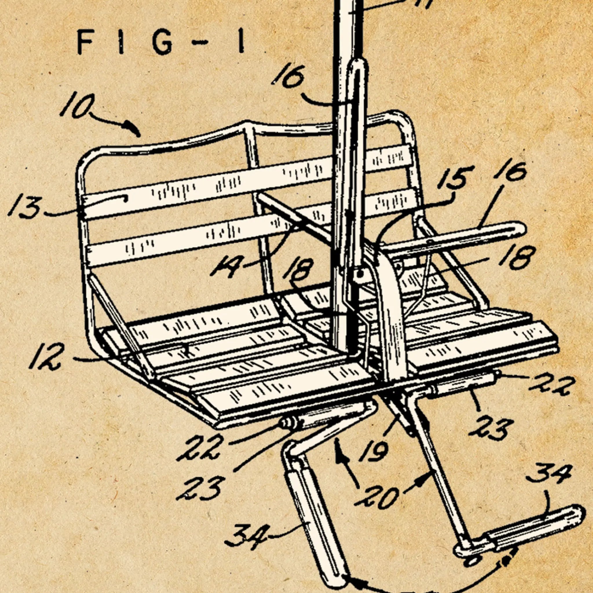 Vintage Ski Lift Patent Detail Close-Up