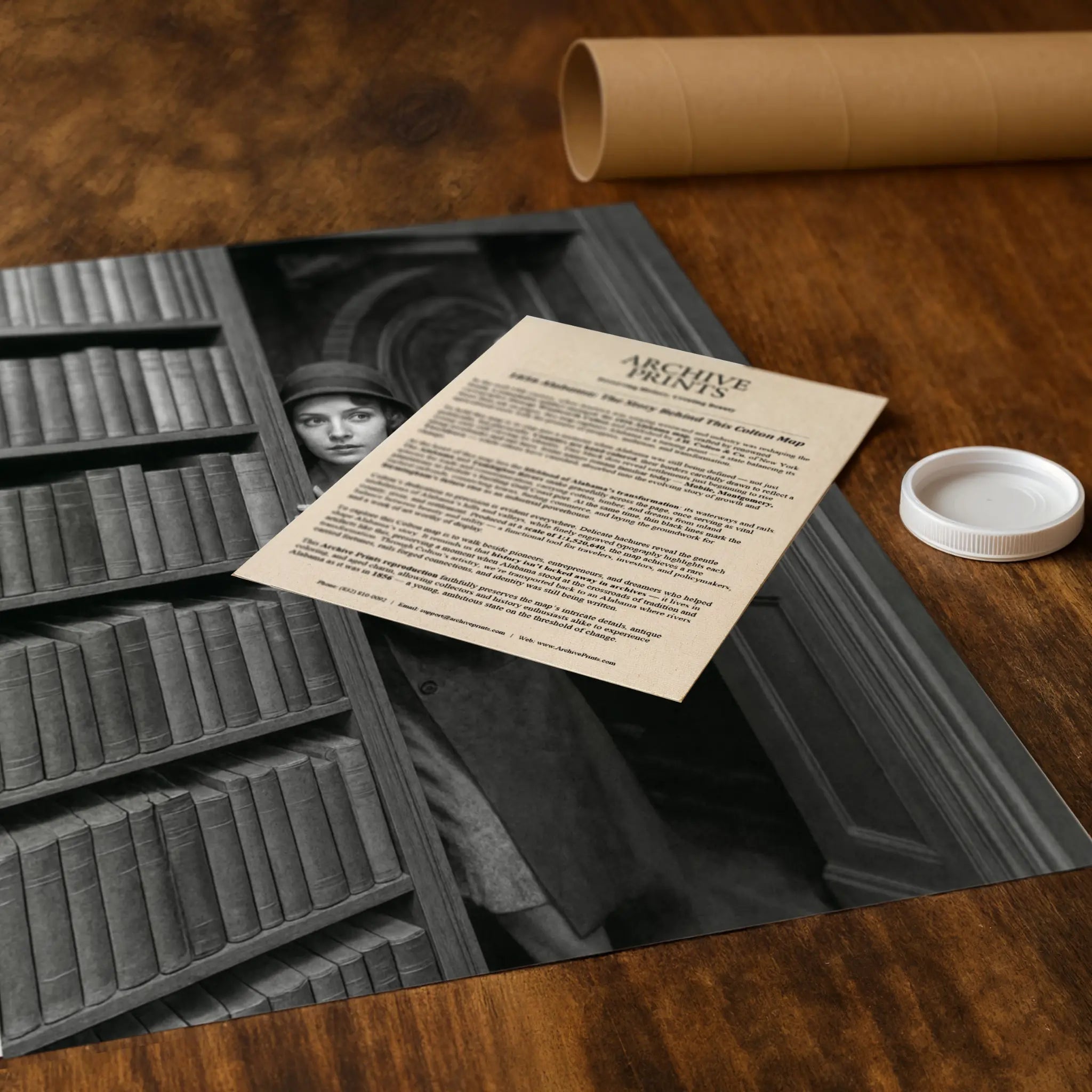 Professional packaging for secret entrance photograph with tube and historical documentation materials