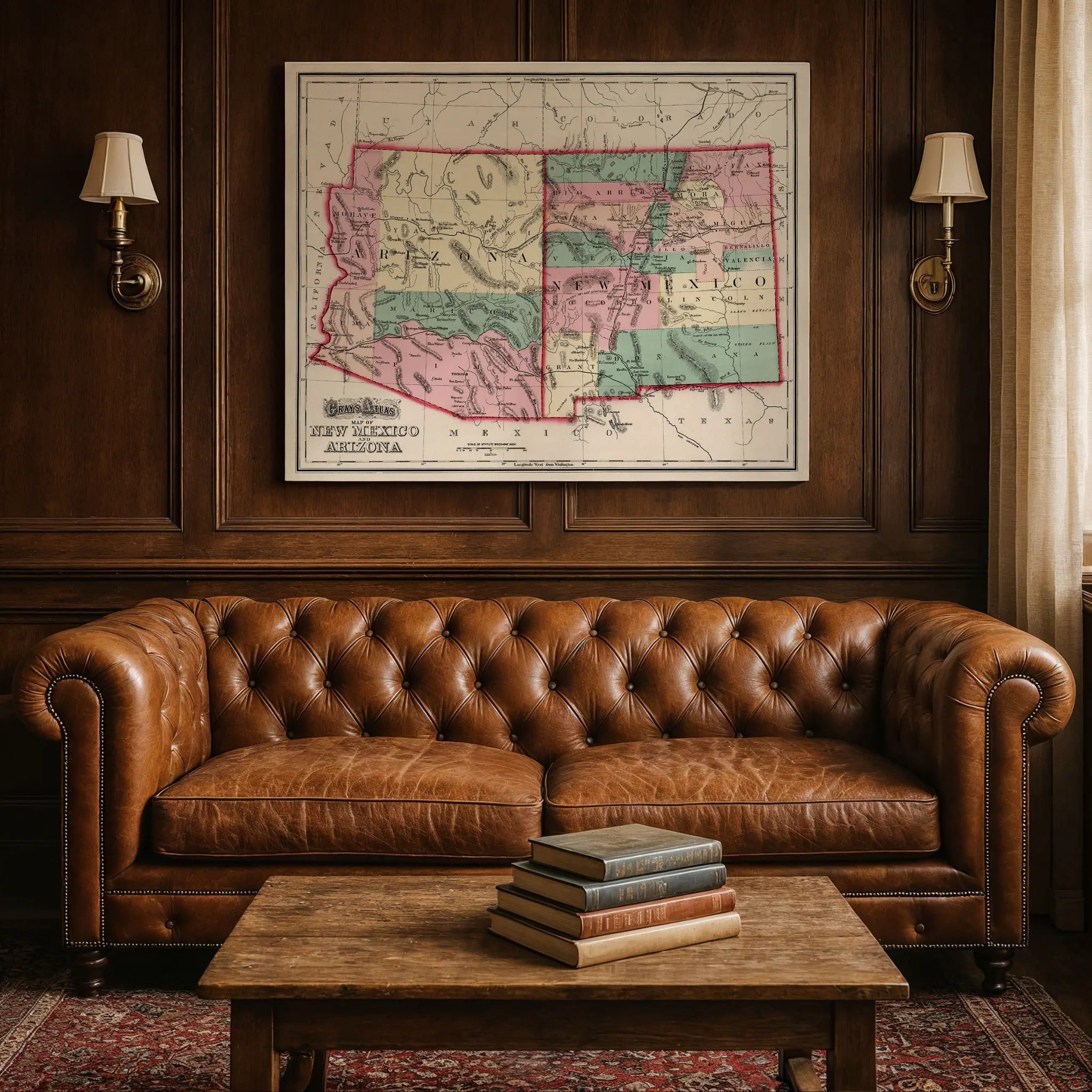 New Mexico Arizona Map - Leather Couch Setting